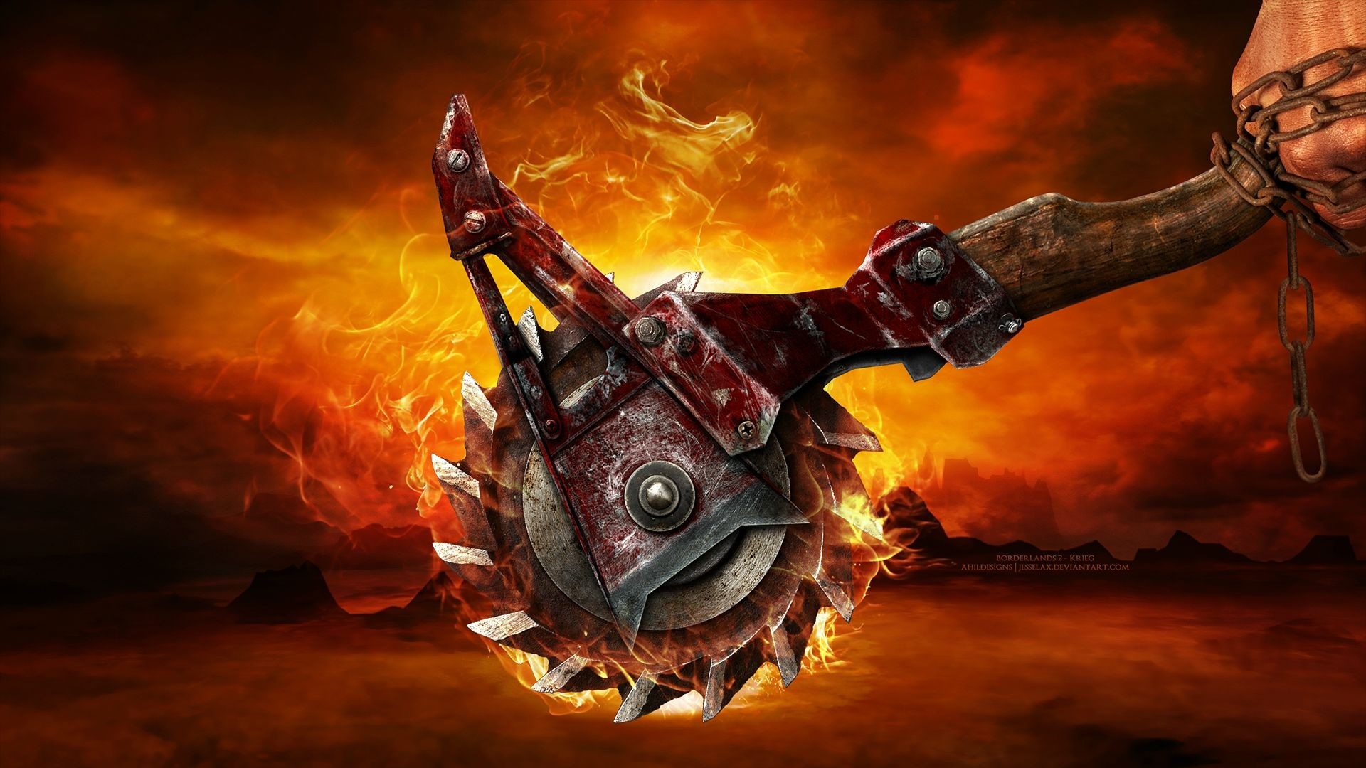 Krieg's Buzz Axe from Borderlands 2 HD Wallpaper