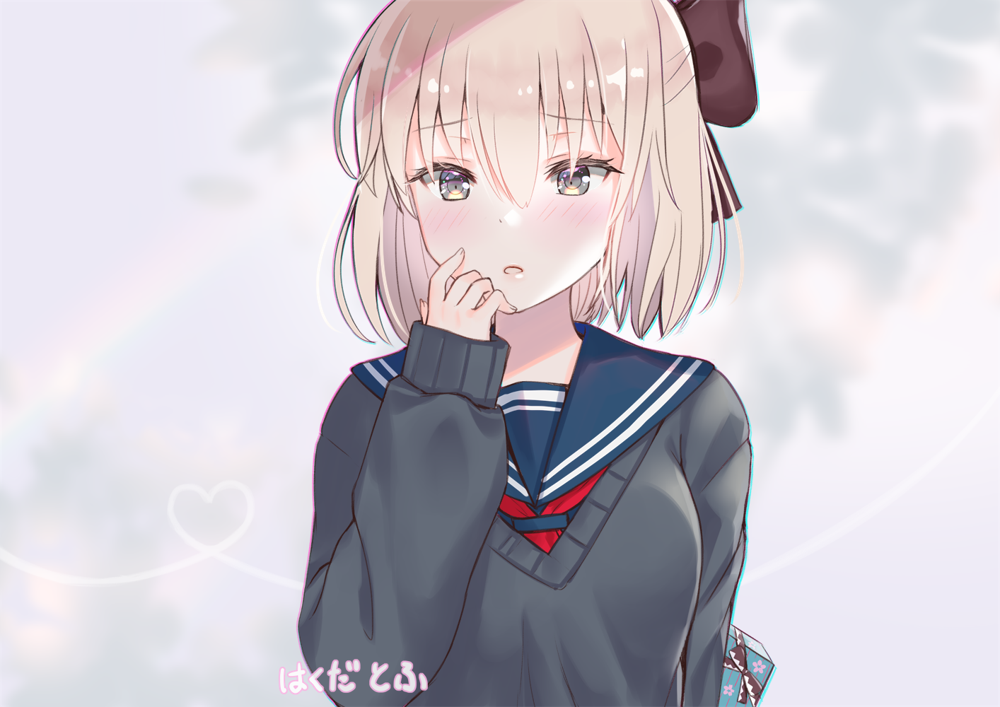 Anime girl with blonde short hair in school uniform HD Wallpaper