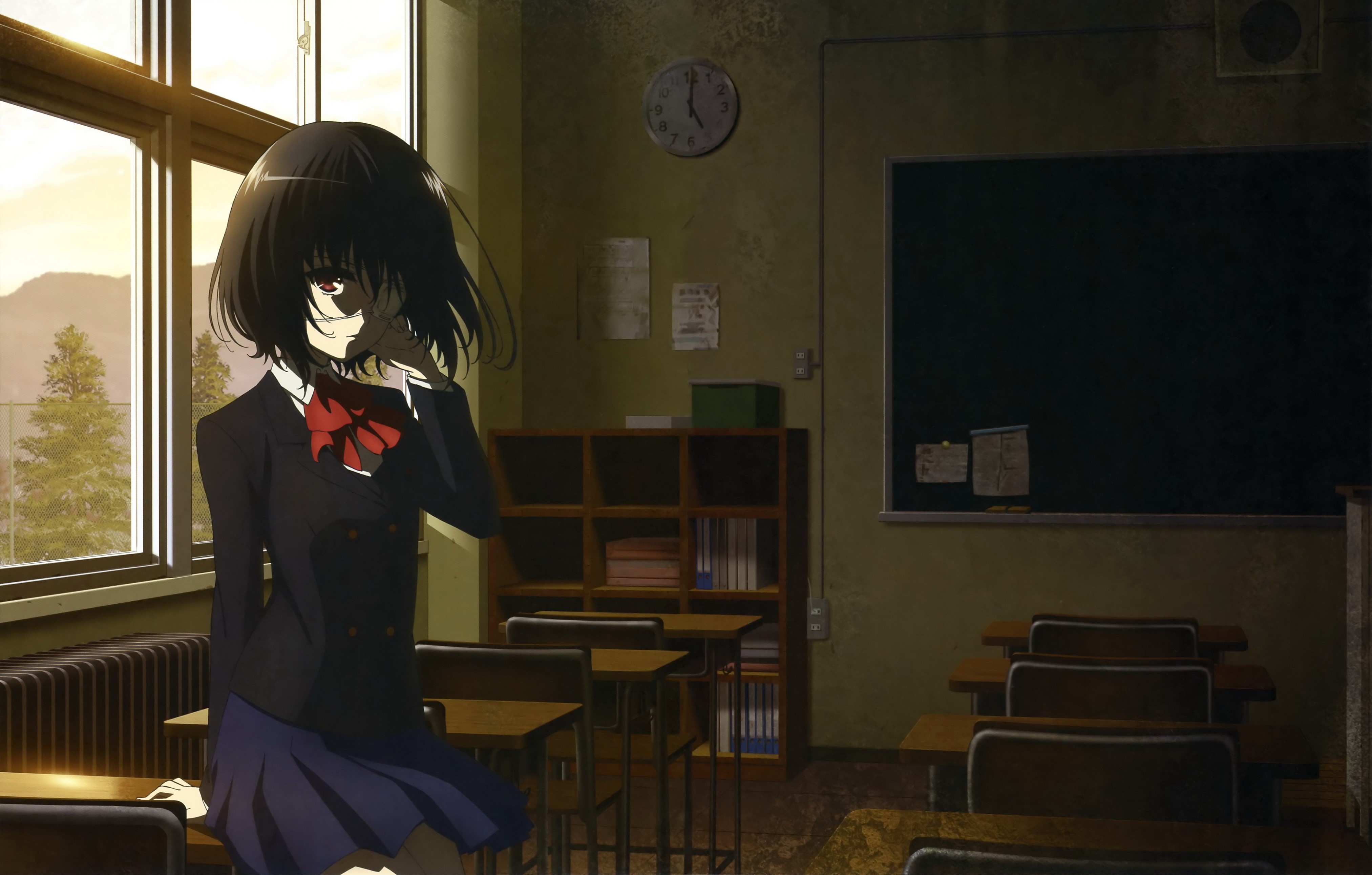 Misaki Mei from Another in a classroom HD Wallpaper