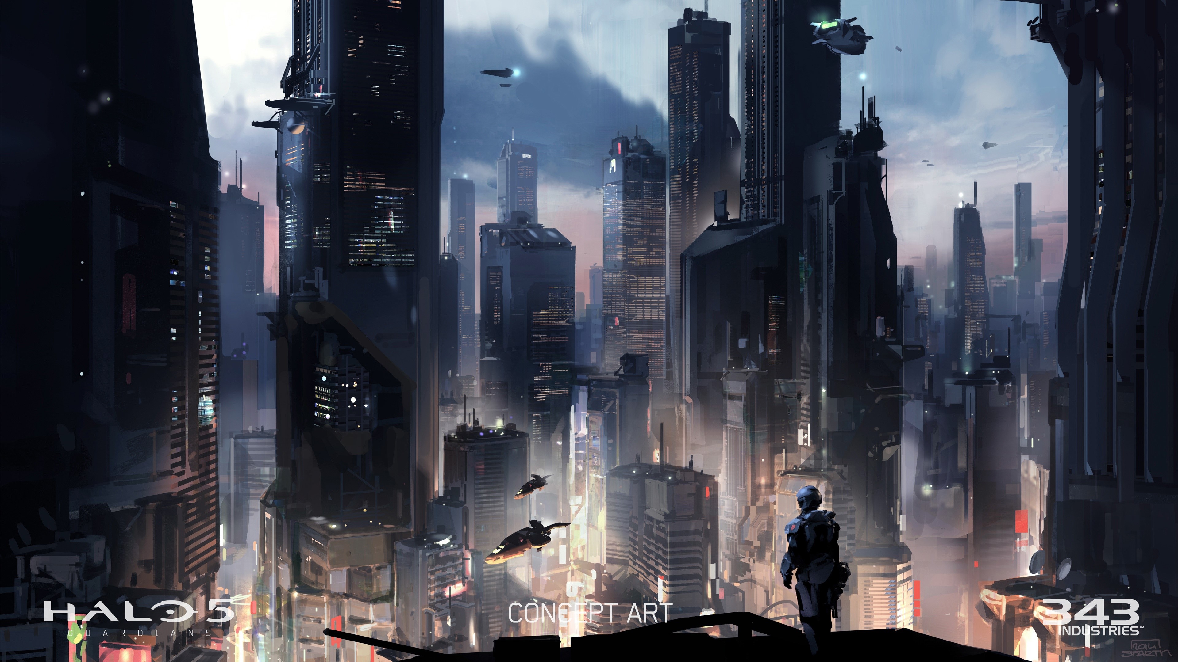 Halo 5: Guardians concept art of a futuristic city HD Wallpaper