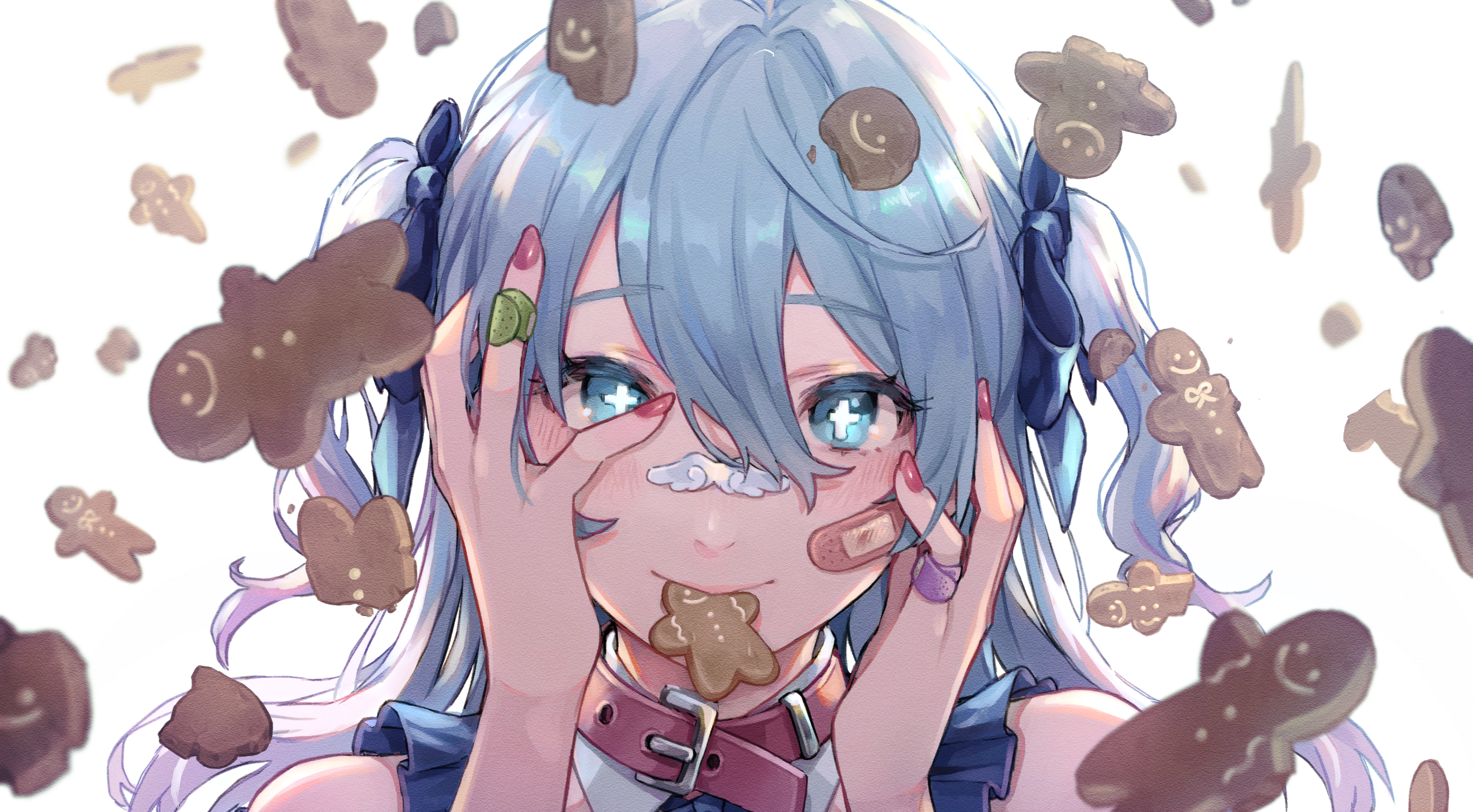 Anime girl with blue hair and cookies HD Wallpaper