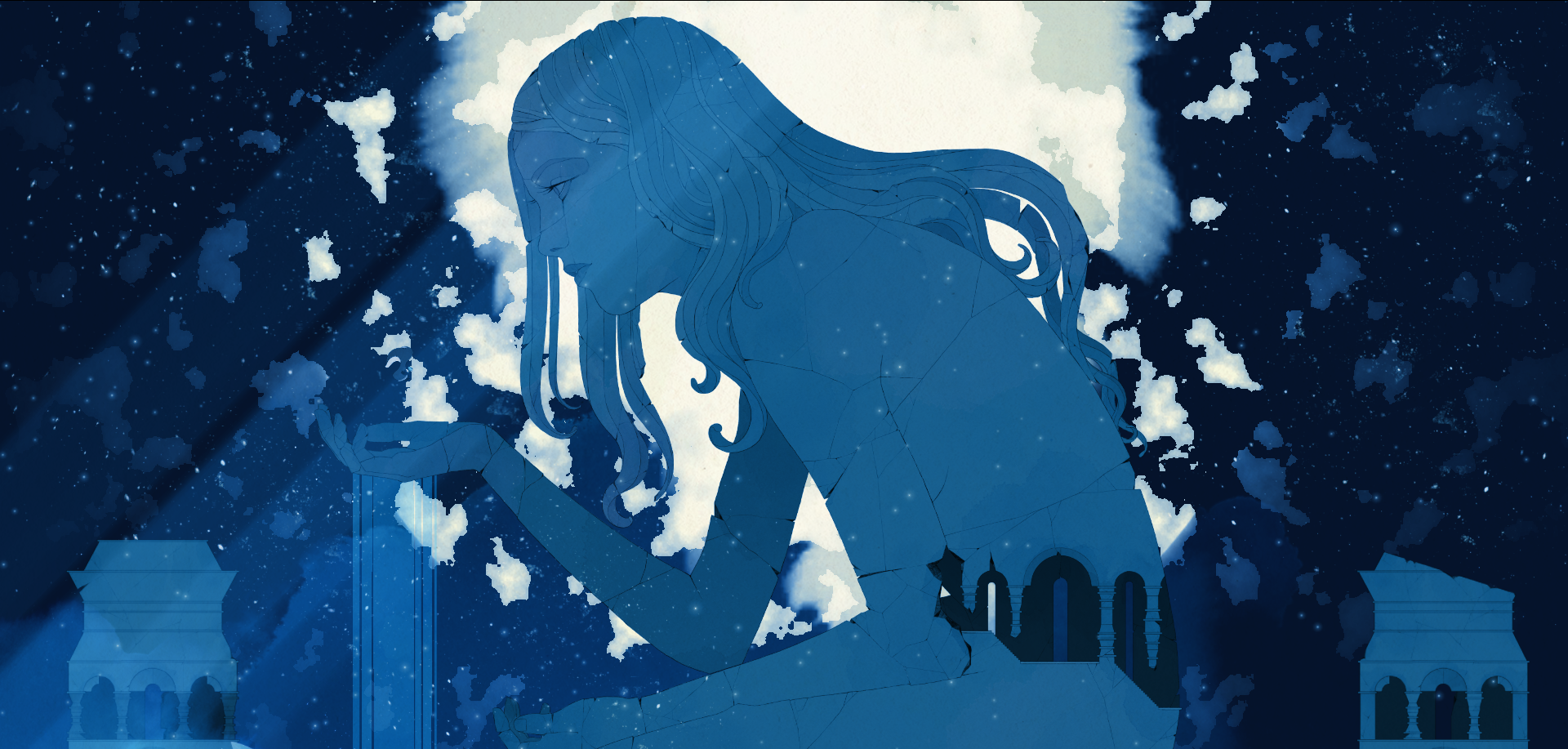 Woman from Gris in a starry night sky HD Wallpaper