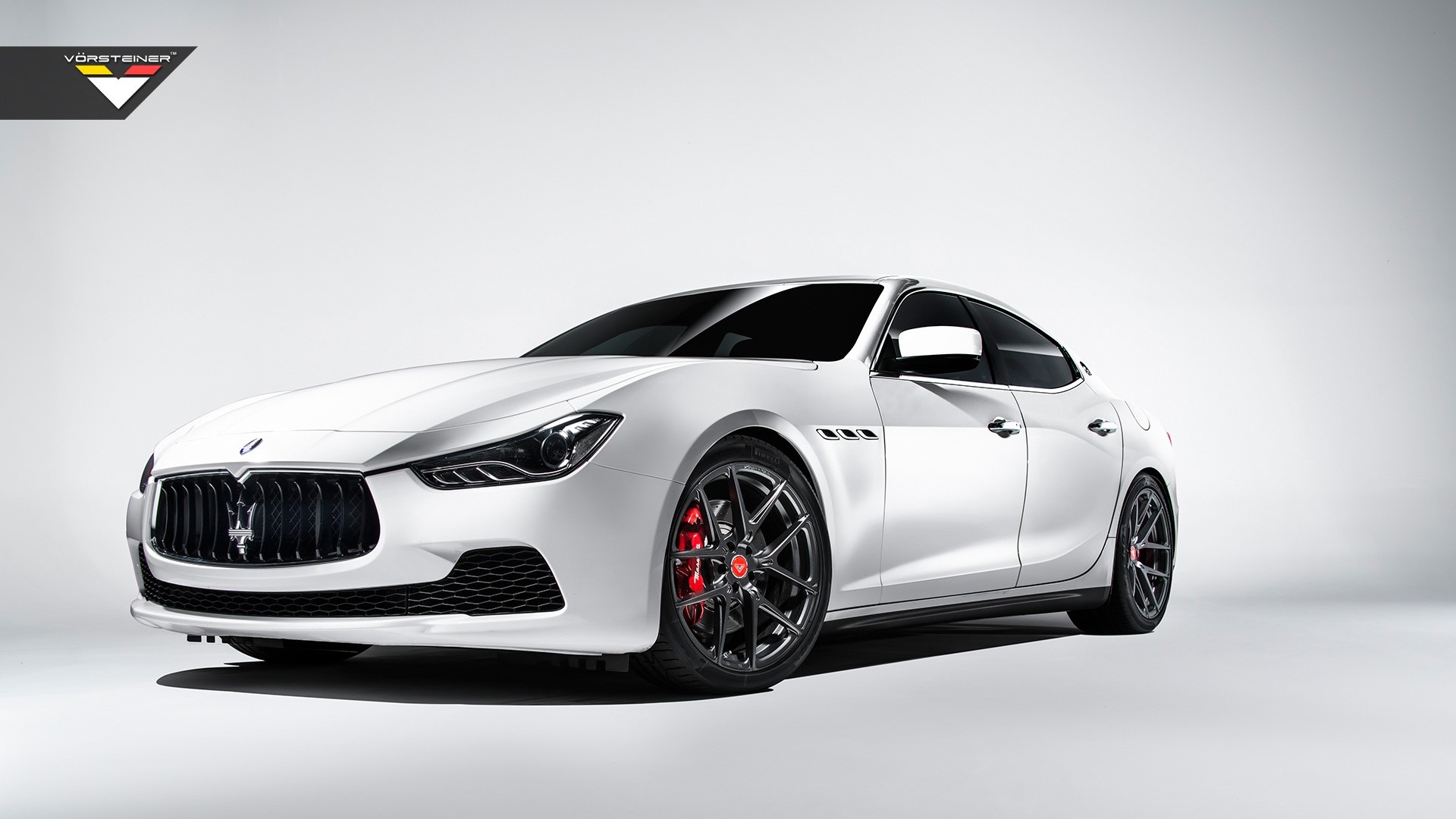 White Maserati Ghibli with Vorsteiner wheels HD Wallpaper
