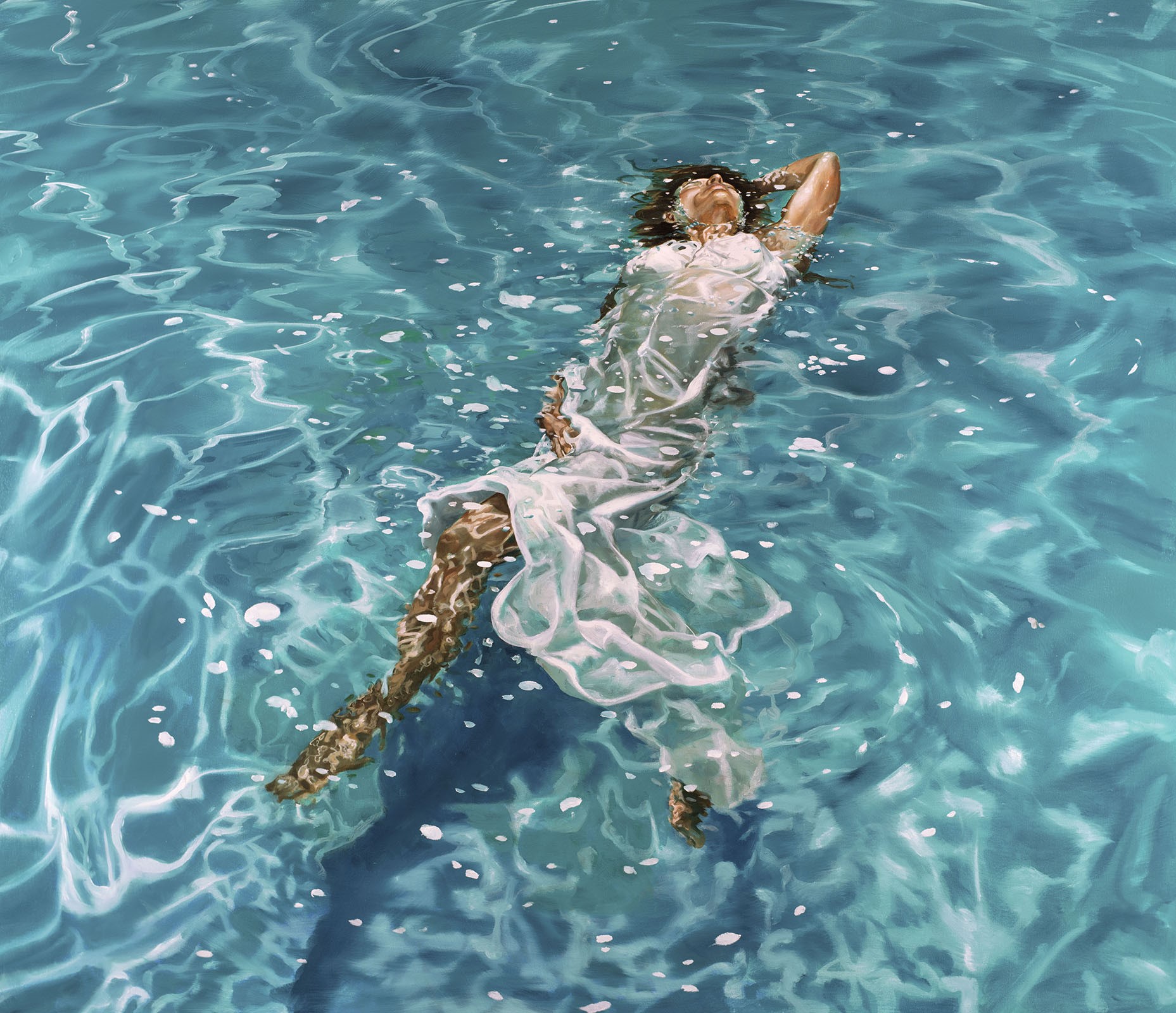 Woman floating in water, painting by Eric Zener HD Wallpaper