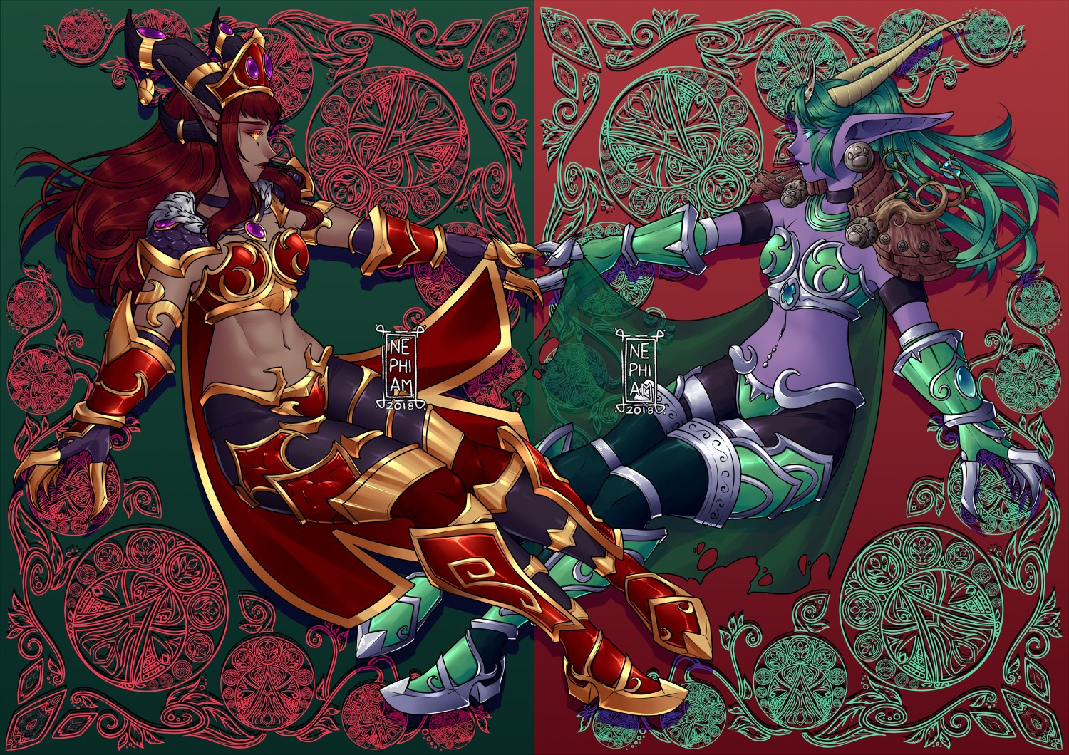 Two fantasy female characters in ornate armor HD Wallpaper