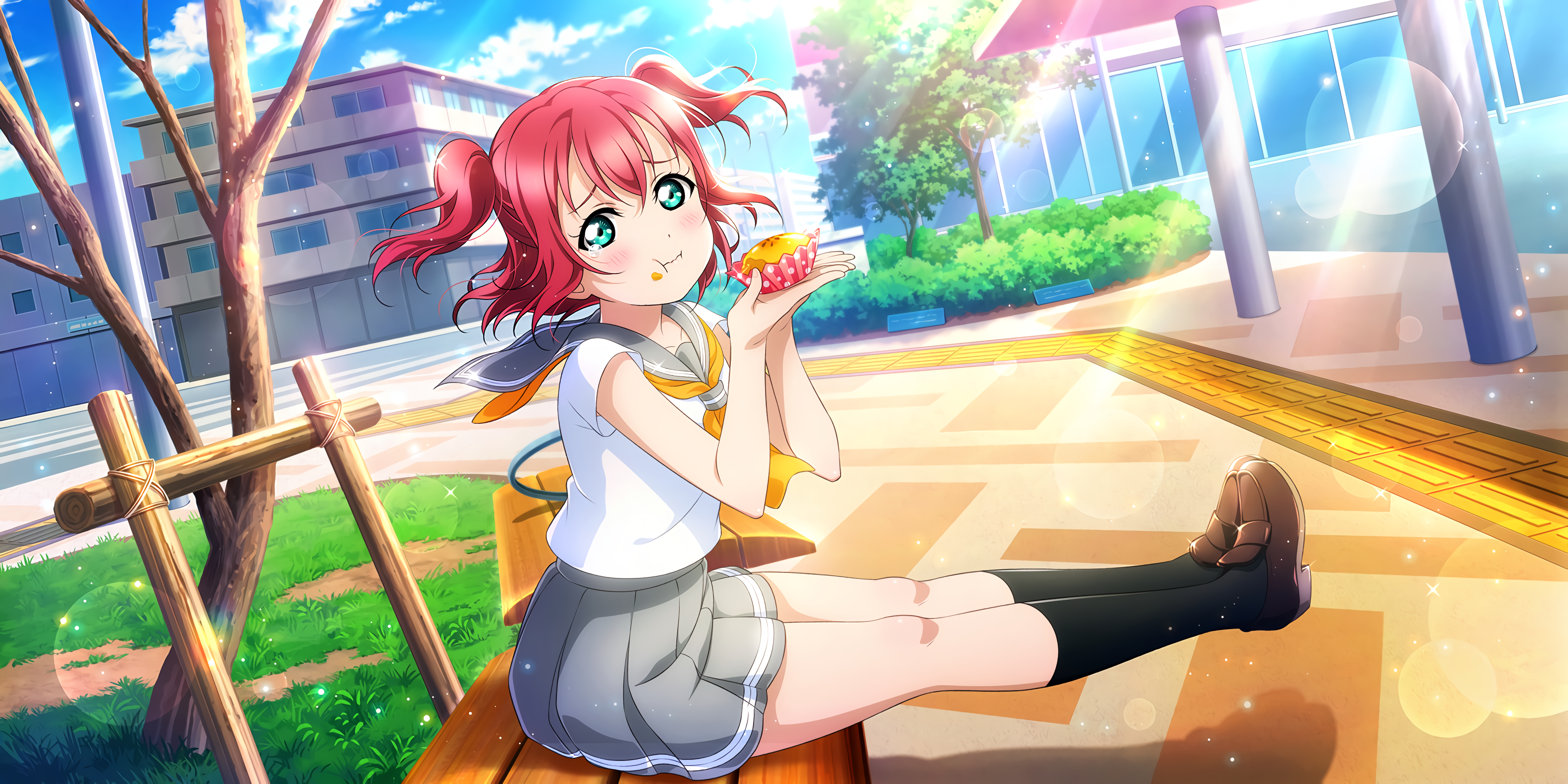 Kurosawa Ruby from Love Live! Sunshine!! eating a cupcake HD Wallpaper