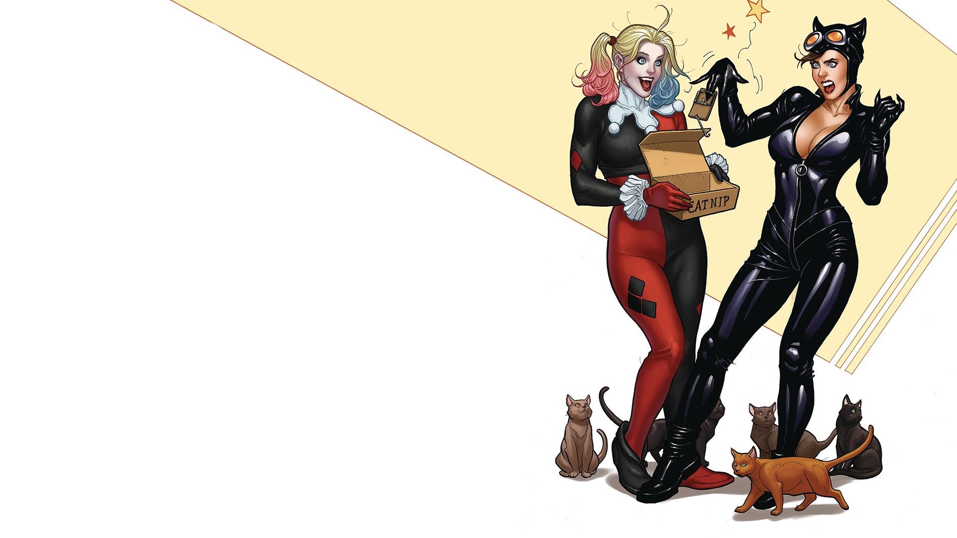 Harley Quinn and Catwoman with Cats HD Wallpaper