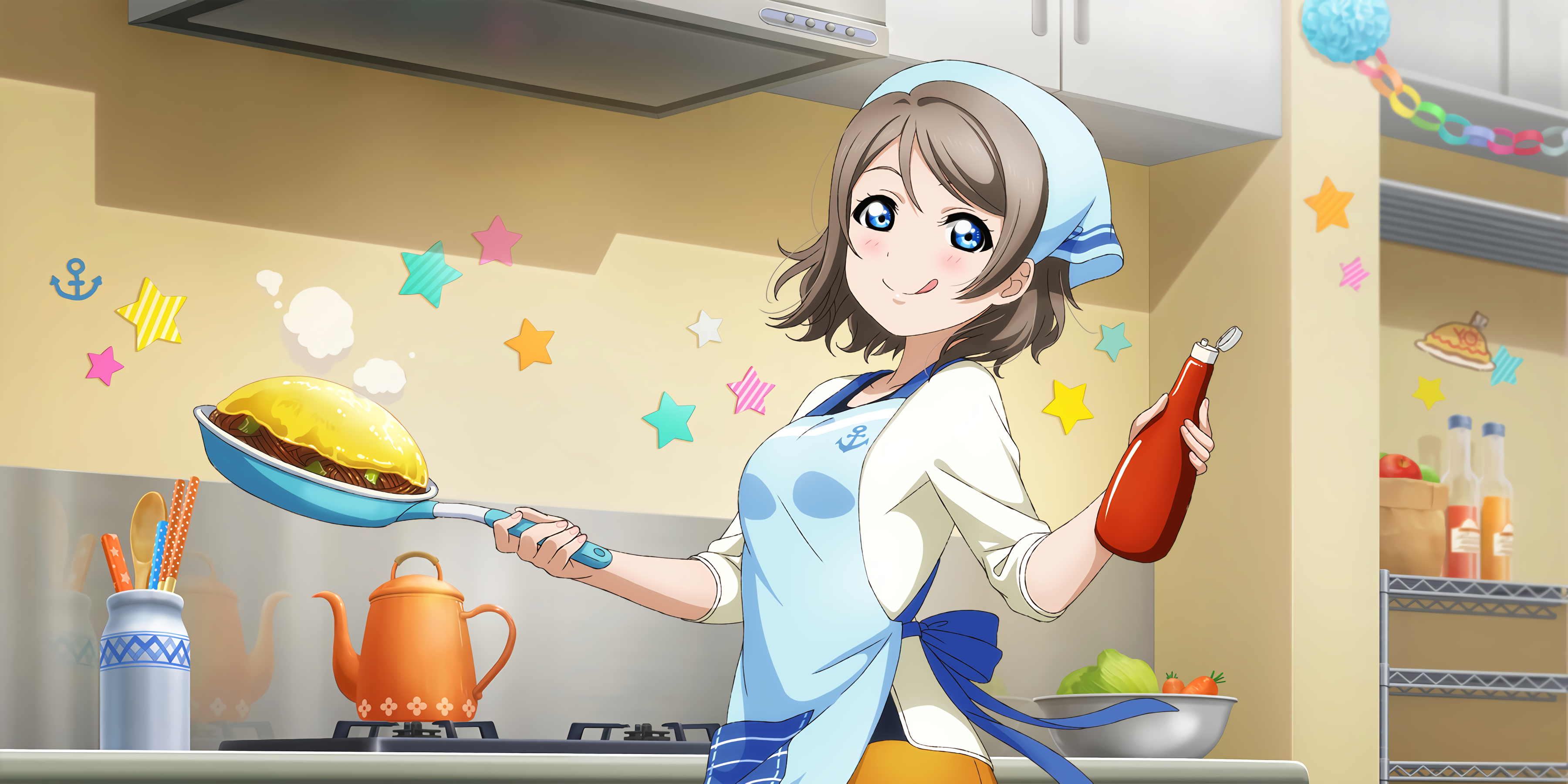Watanabe You from Love Live! Sunshine!! cooking HD Wallpaper