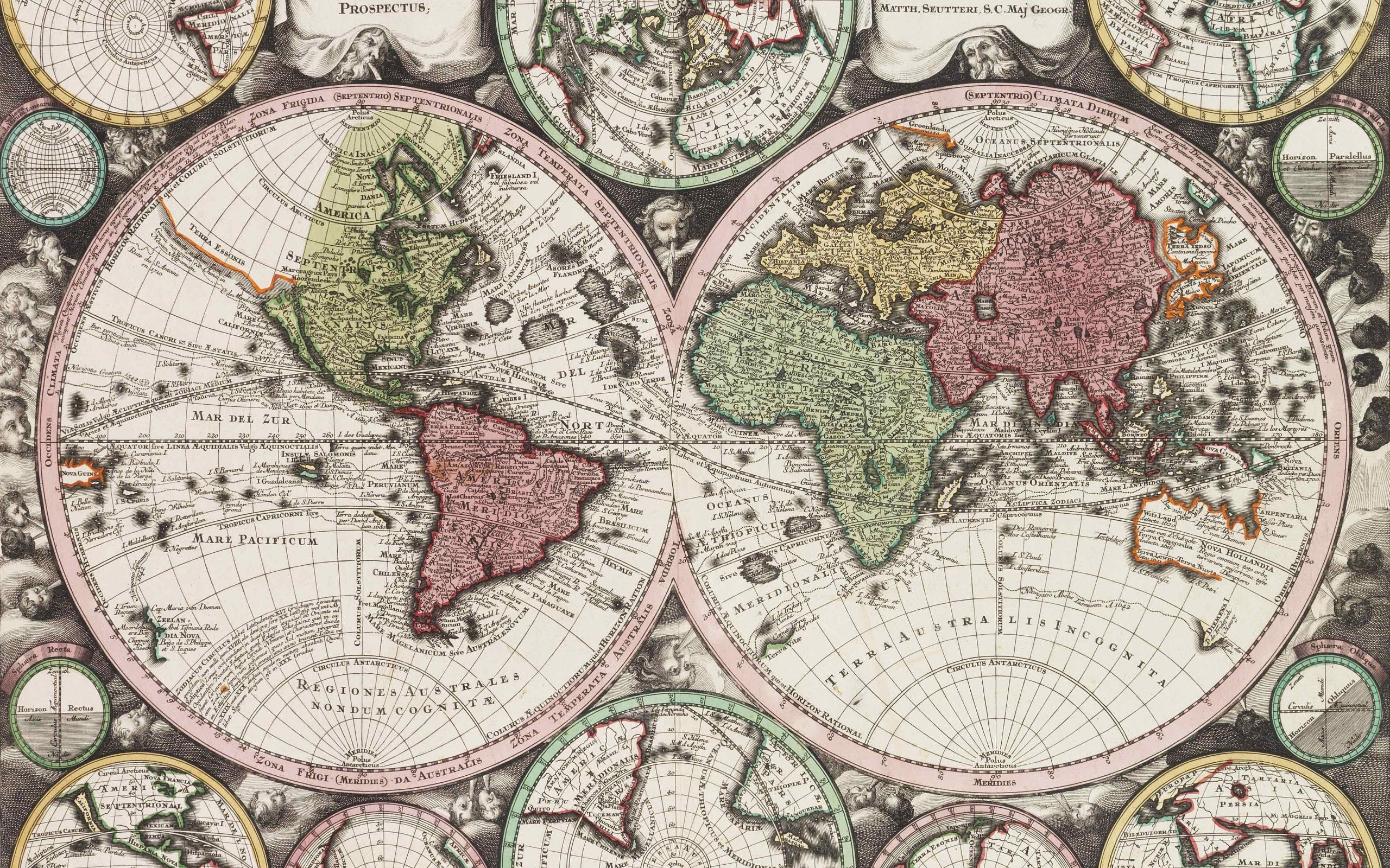 World map by Matthäus Seutter, 1735 HD Wallpaper