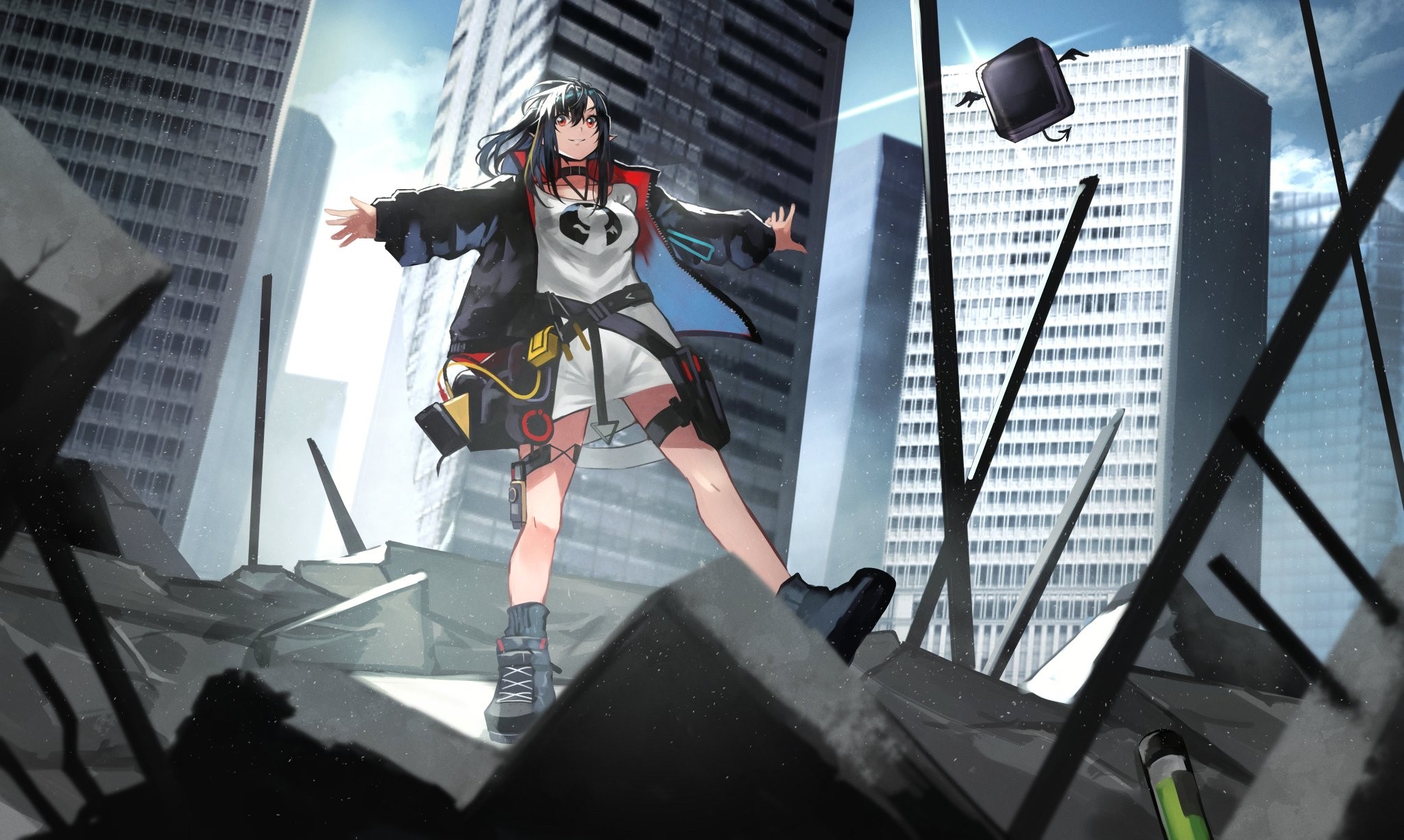 Closure from Arknights in a destroyed city HD Wallpaper