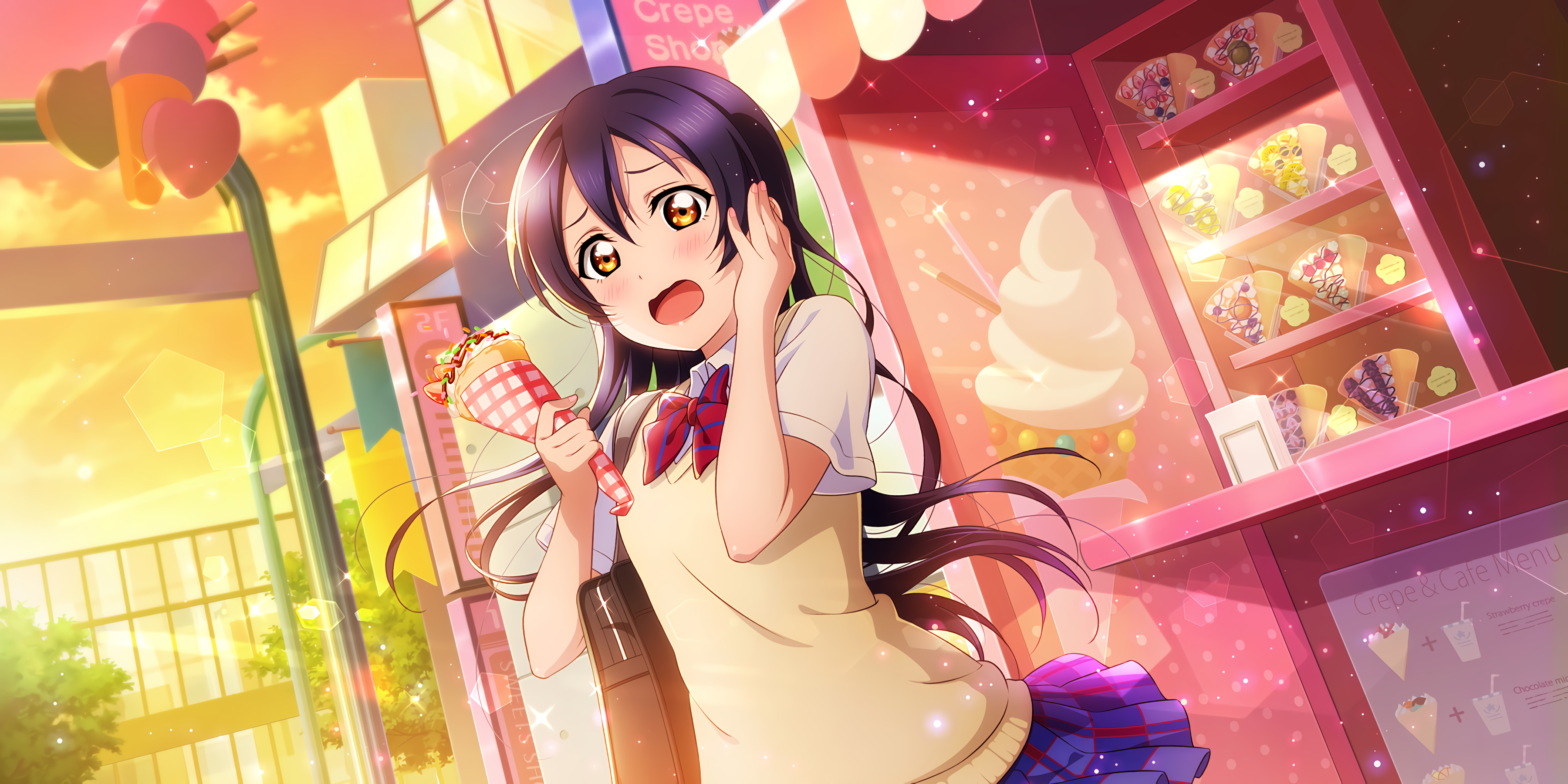 Sonoda Umi from Love Live! holding a crepe HD Wallpaper