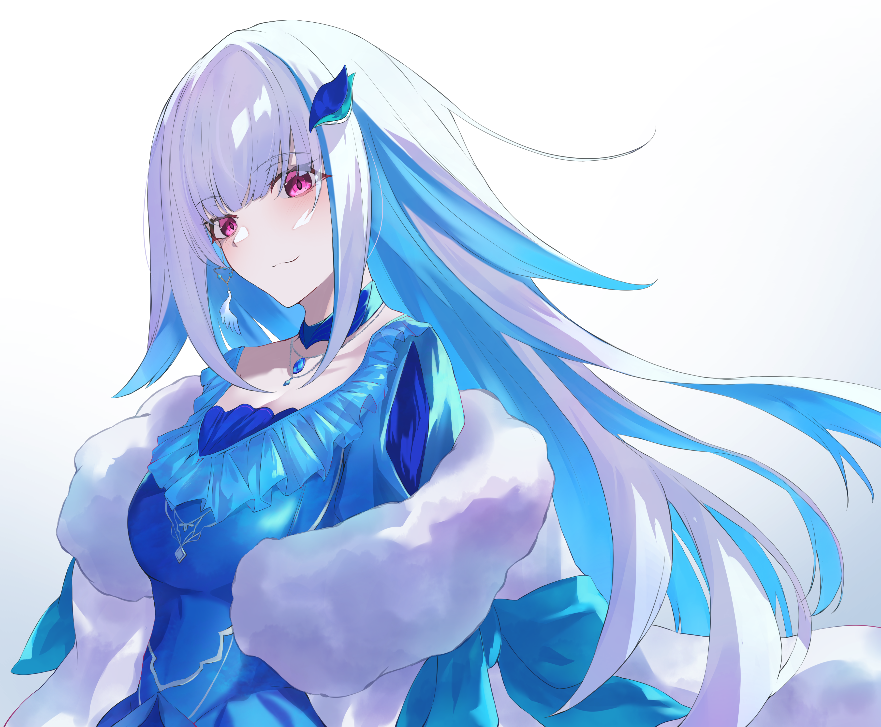 Anime girl with long blue and white hair HD Wallpaper