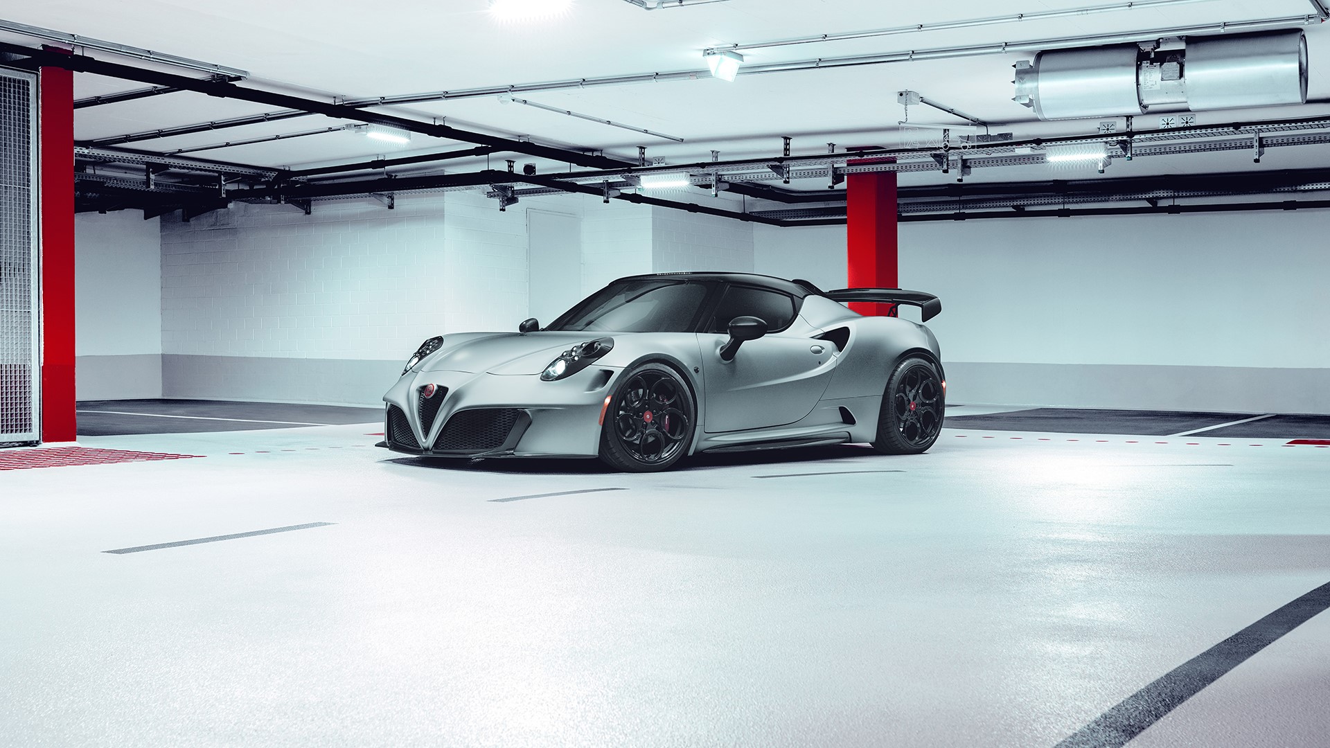 Modified Alfa Romeo 4C in a parking garage HD Wallpaper