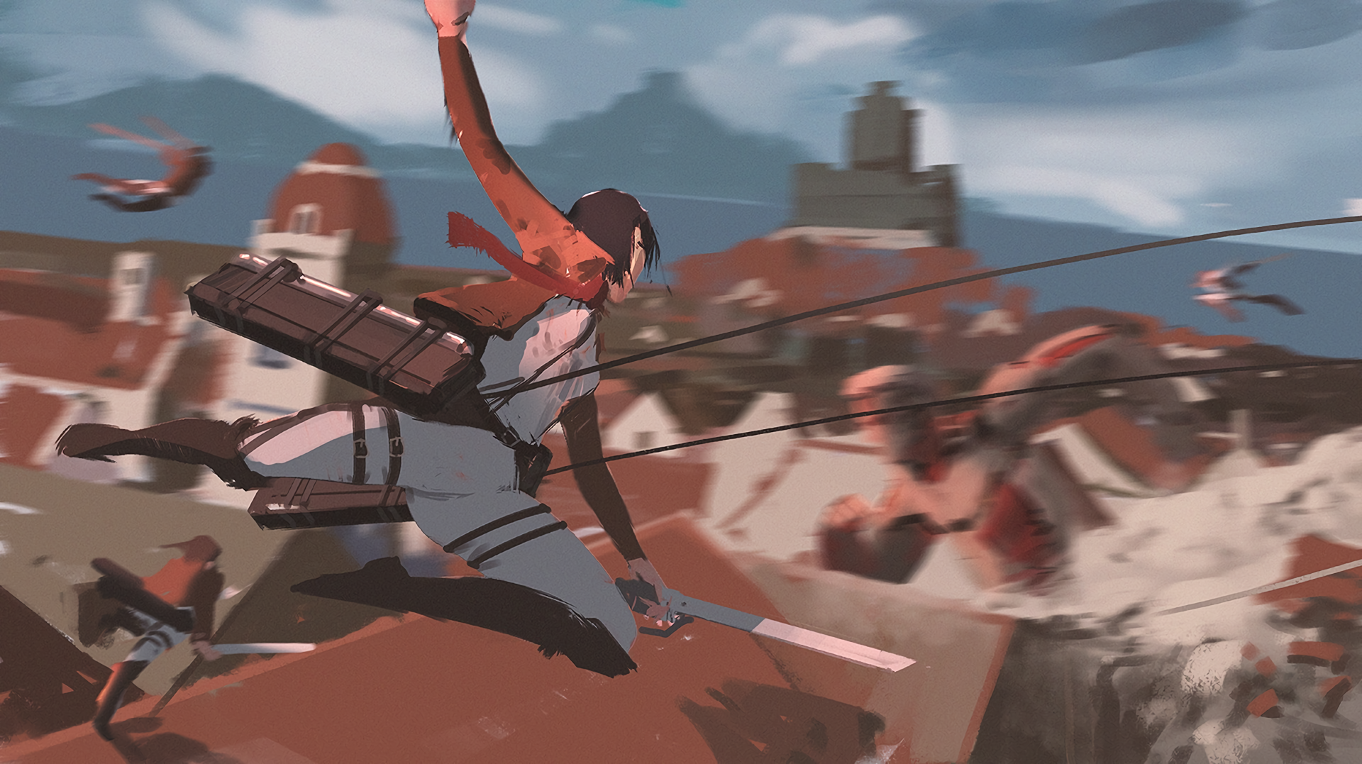 Mikasa Ackerman from Attack on Titan fighting in a city HD Wallpaper