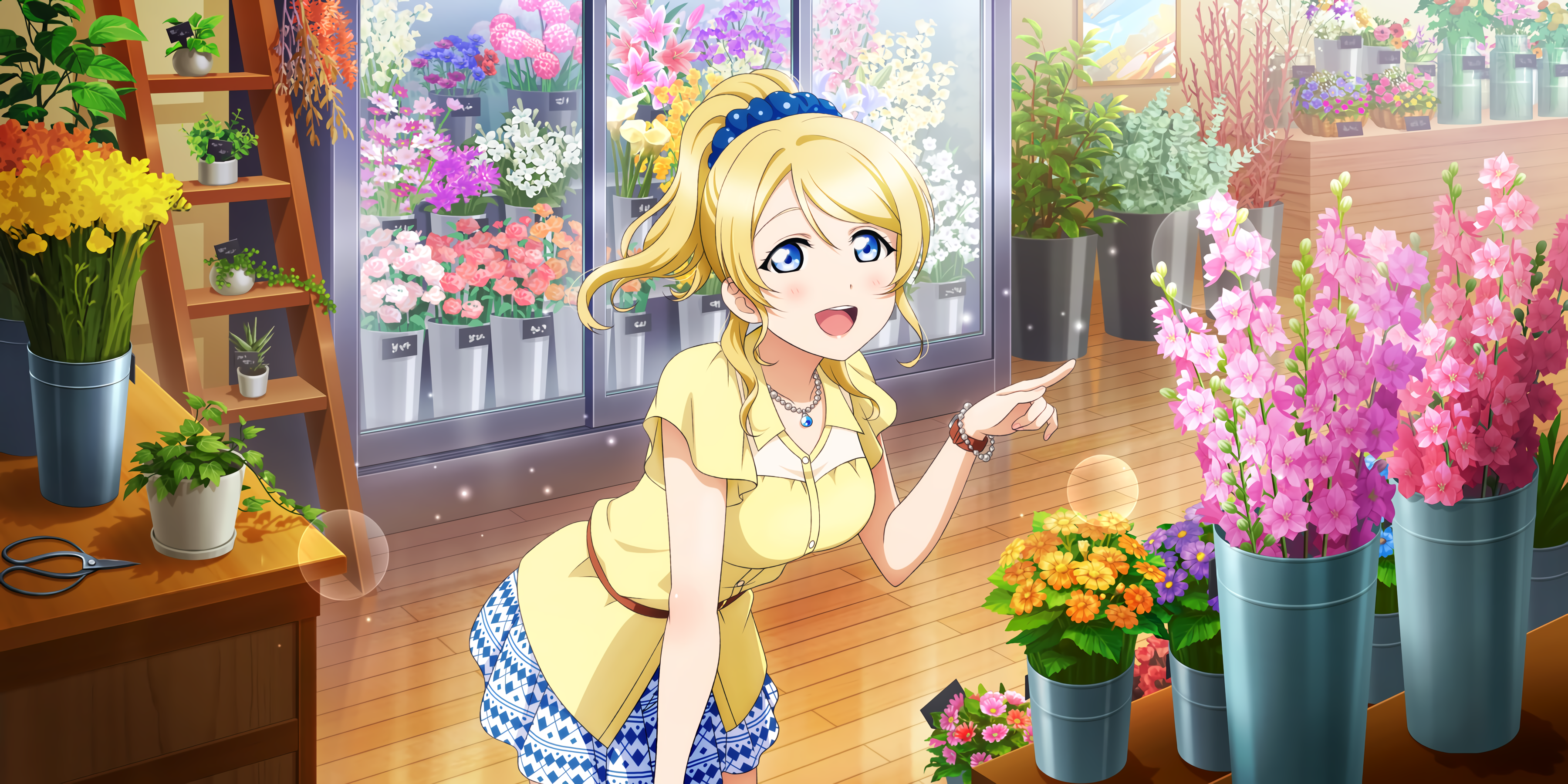 Ayase Eli from Love Live! in a flower shop HD Wallpaper