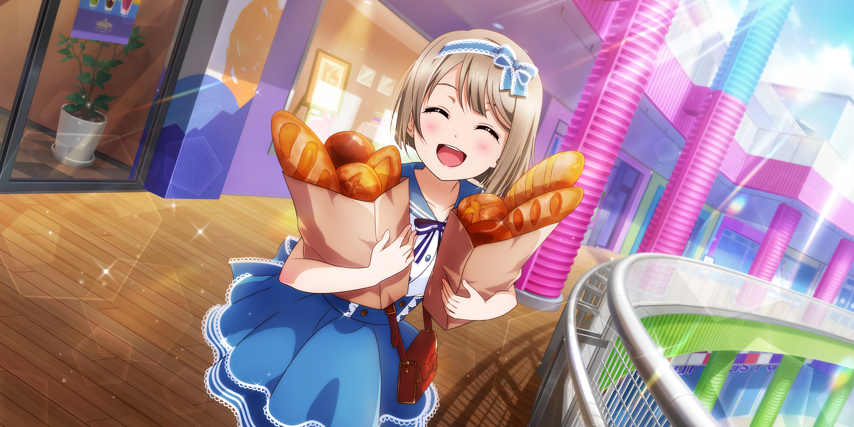 Nakasu Kasumi from Love Live! Series holding bread HD Wallpaper