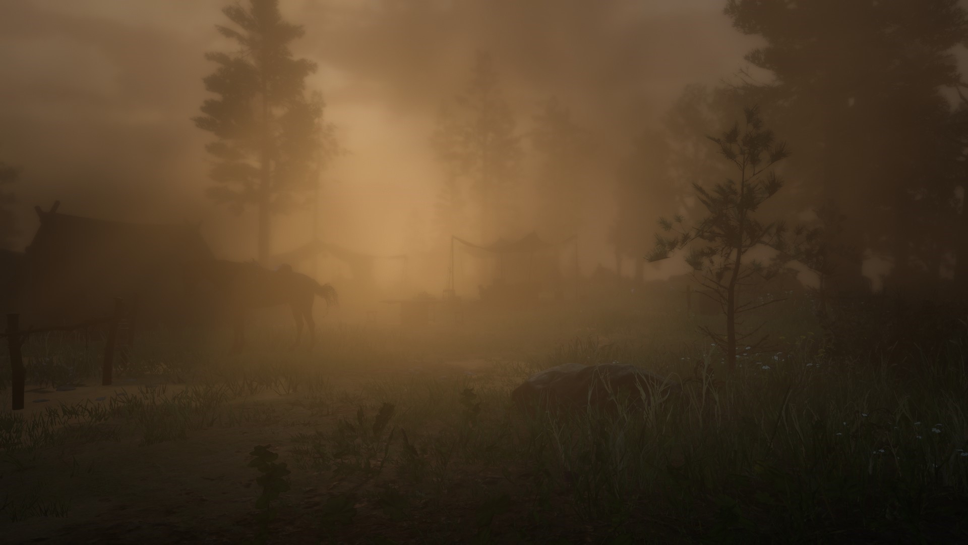 Red Dead Redemption 2: Misty Morning in a Forest HD Wallpaper