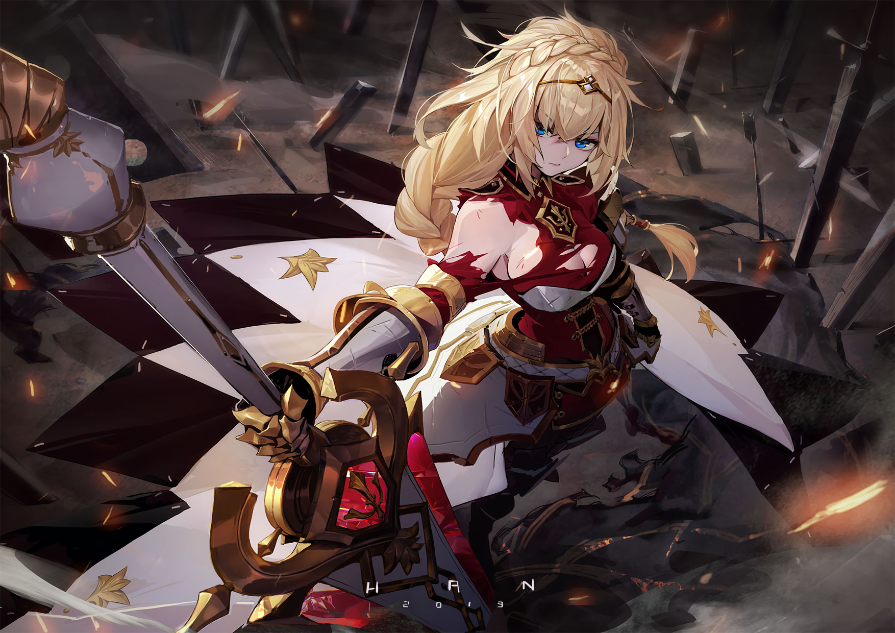 Fantasy girl with sword and armor HD Wallpaper