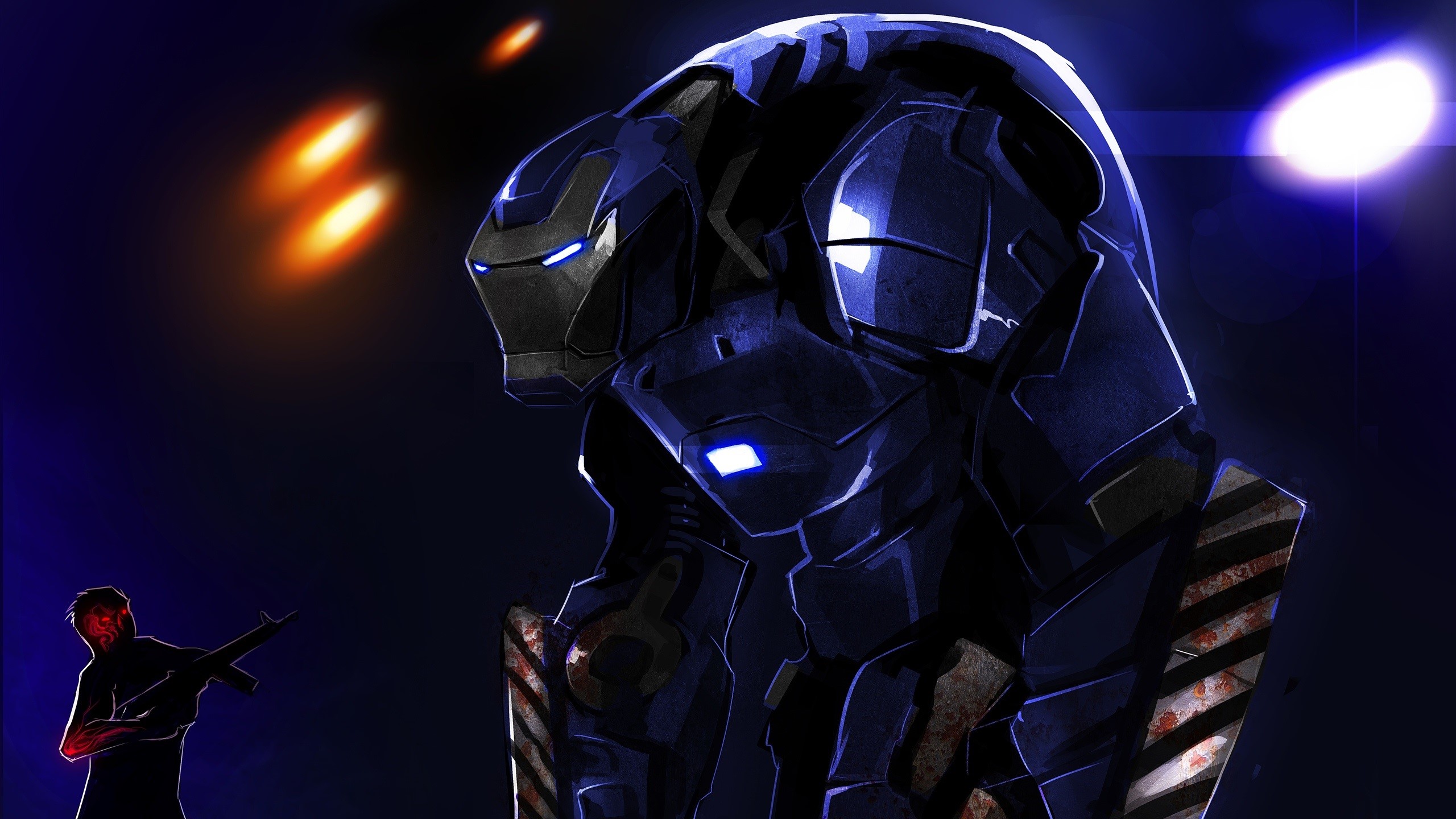 Iron Man 3 artwork with robot and soldier HD Wallpaper