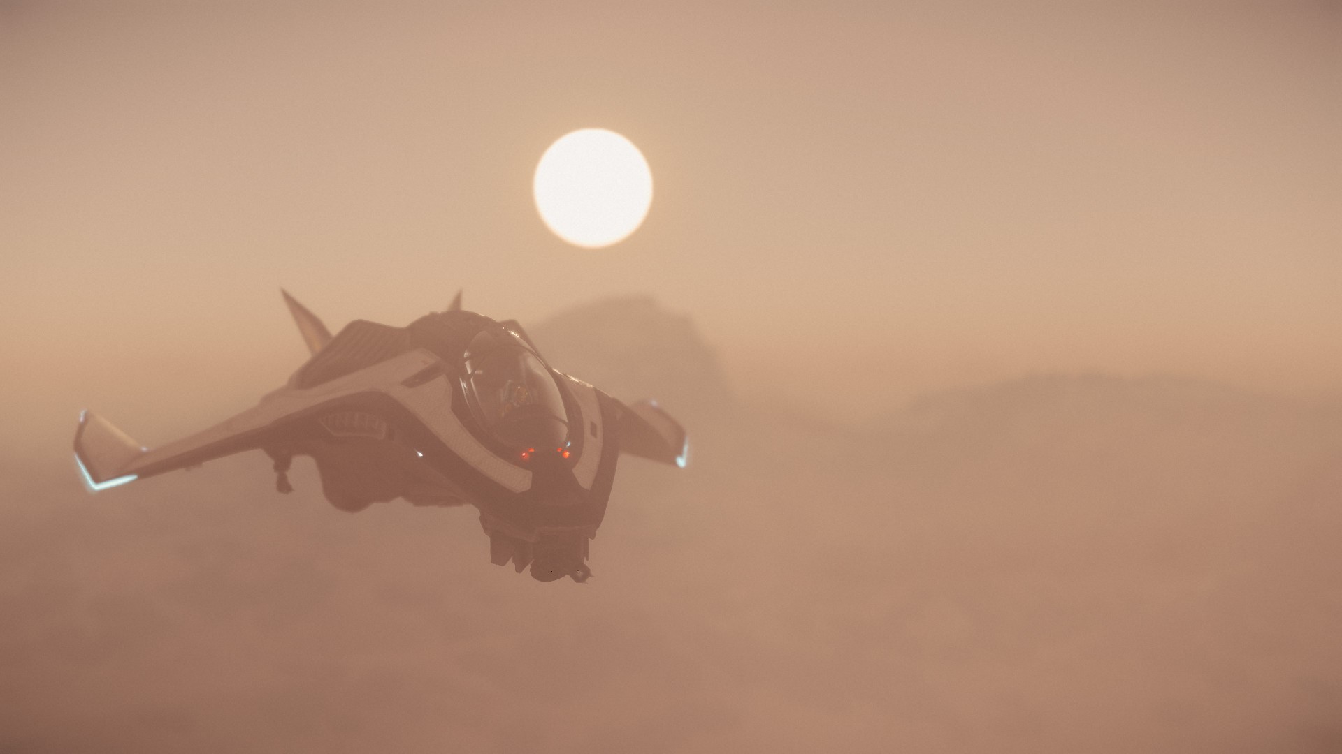 Star Citizen spaceship flying in hazy atmosphere HD Wallpaper