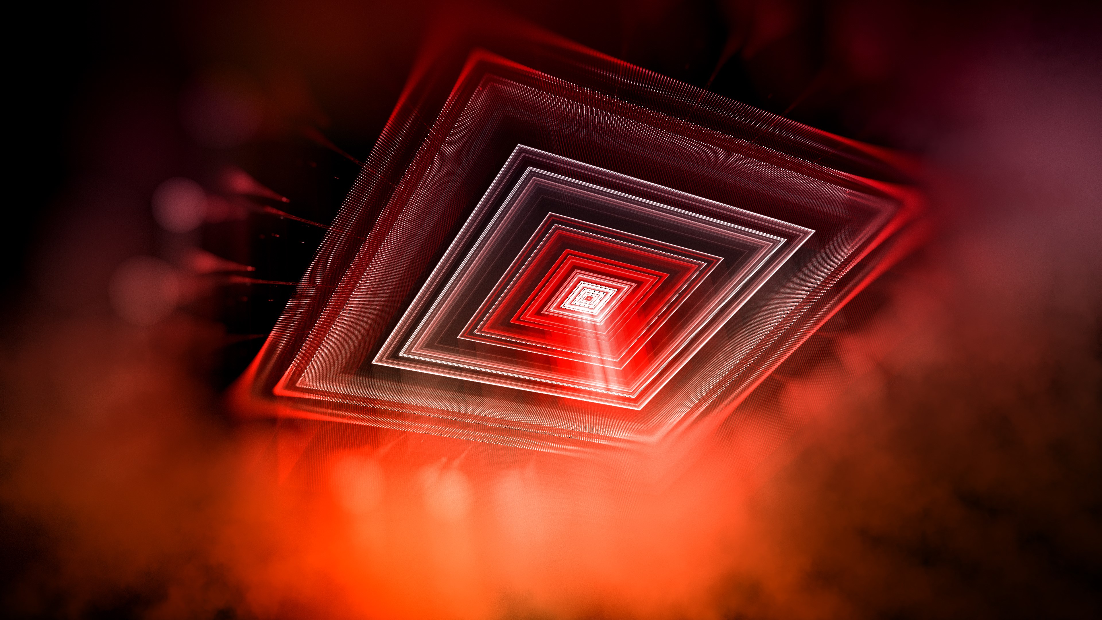 Abstract Red Square Tunnel with Smoke HD Wallpaper