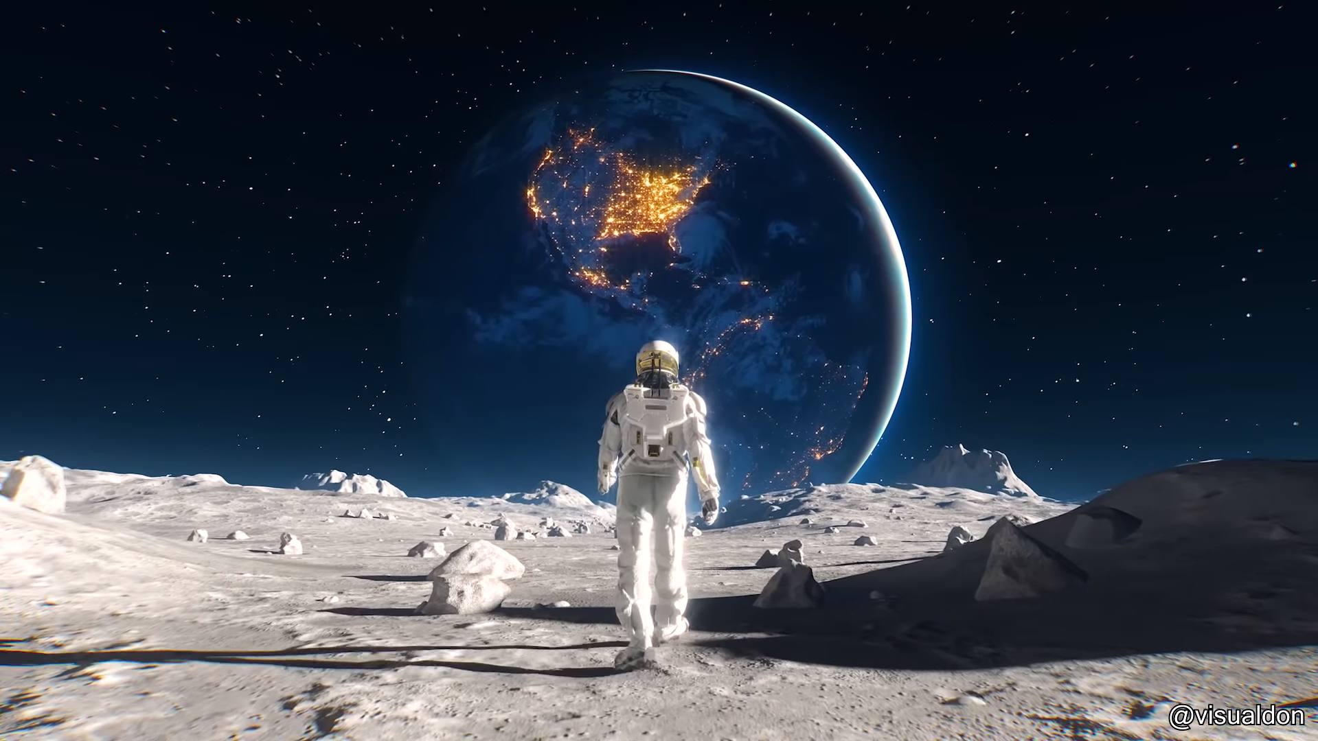 Astronaut on the Moon looking at Earth HD Wallpaper