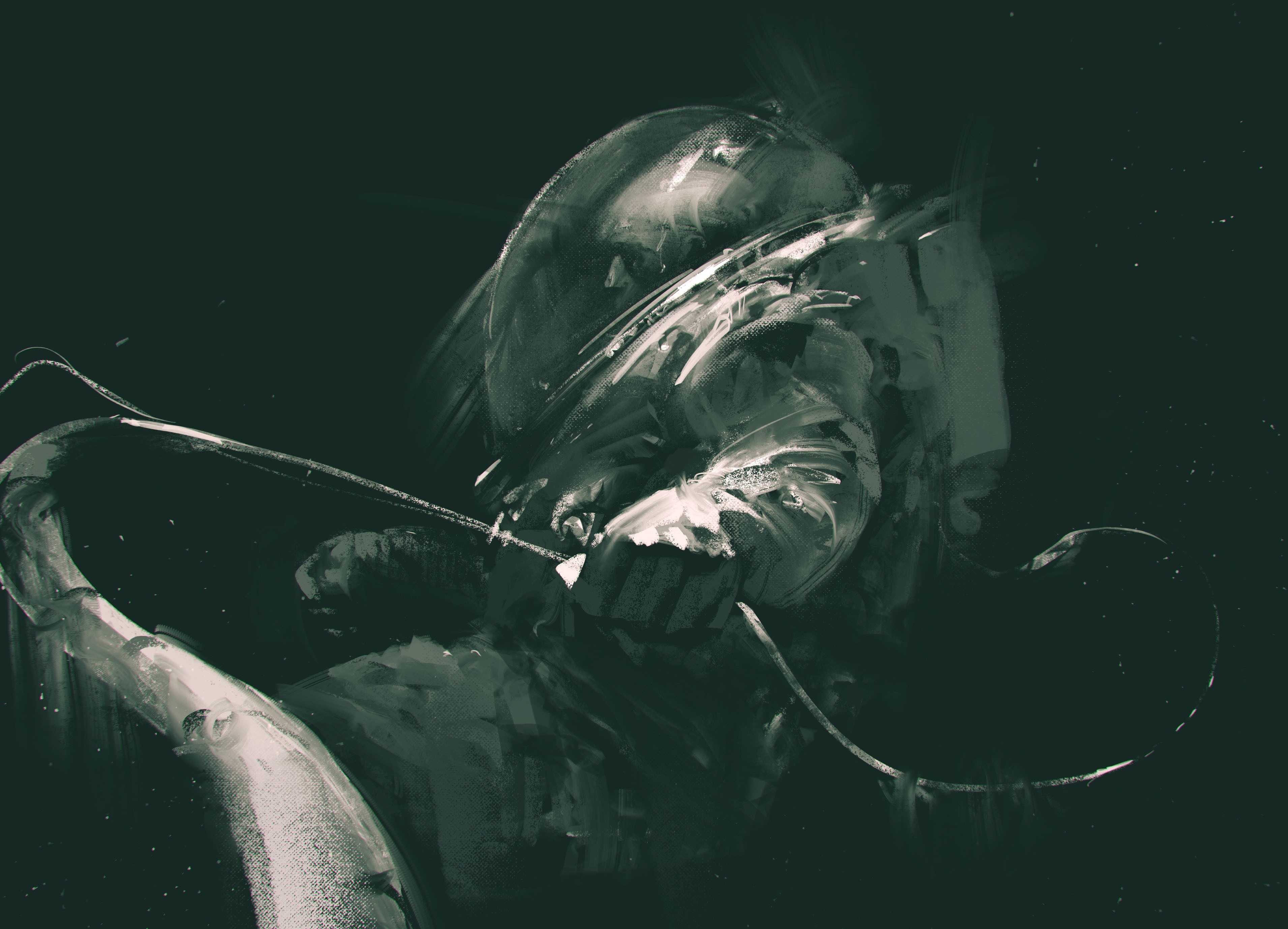 Illustration of a figure in a space suit HD Wallpaper