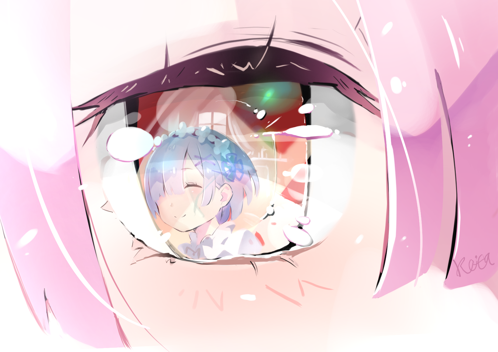 Rem from Re:Zero in an Eye Reflection HD Wallpaper