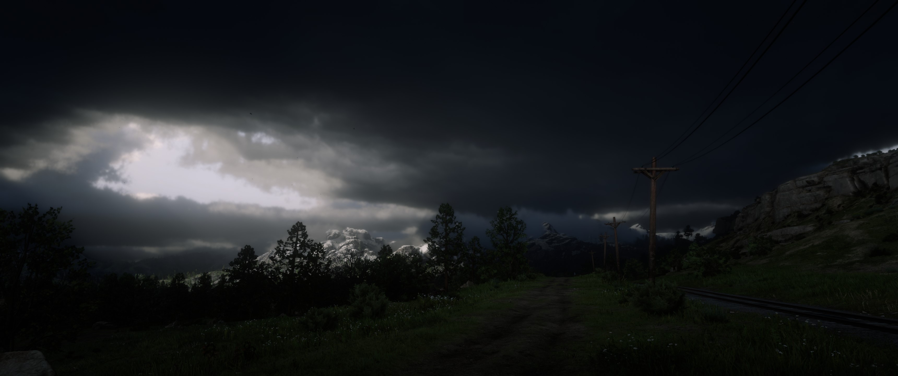 Red Dead Redemption 2 landscape with stormy clouds HD Wallpaper