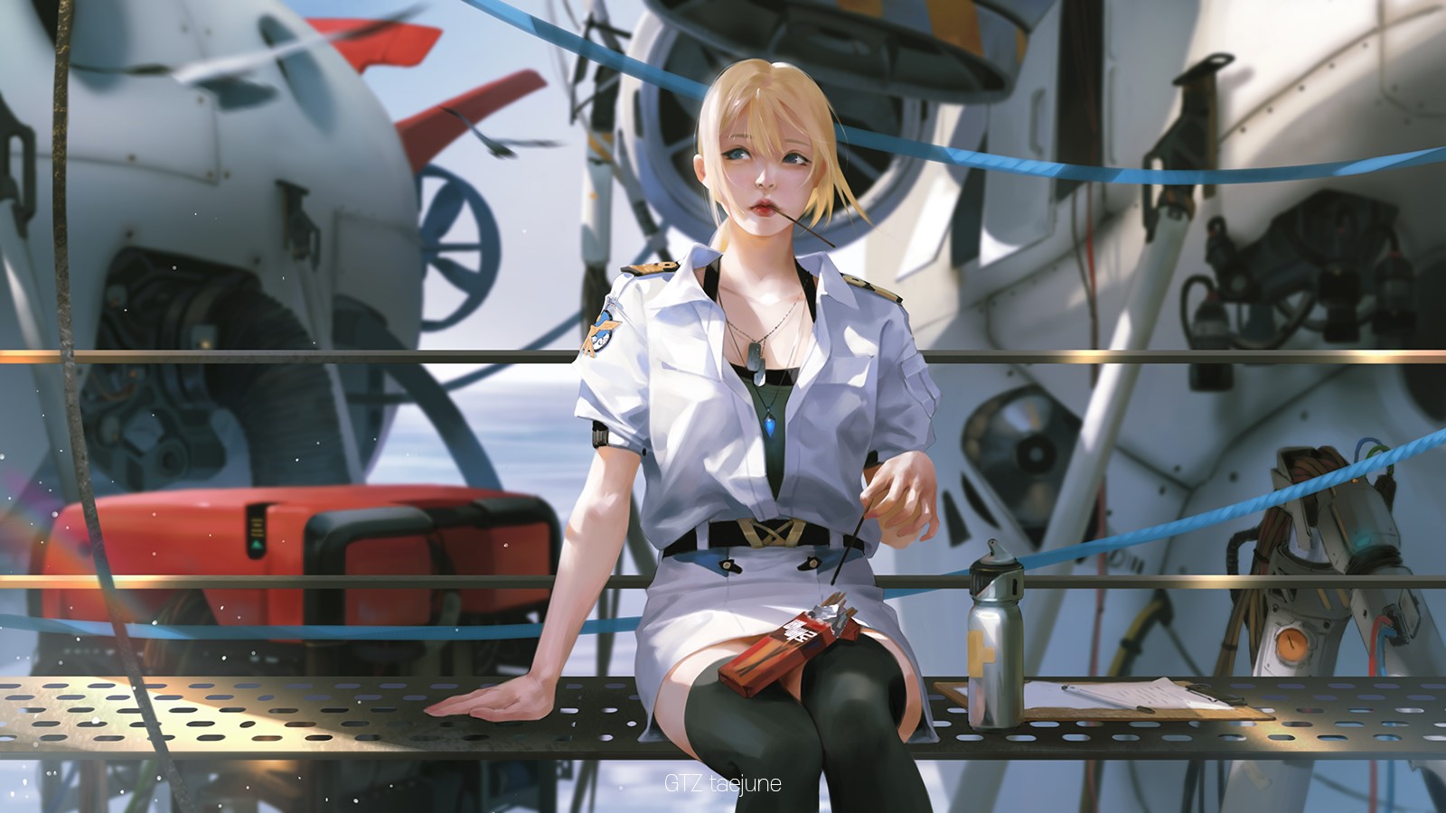 Anime girl in military uniform with Pocky HD Wallpaper