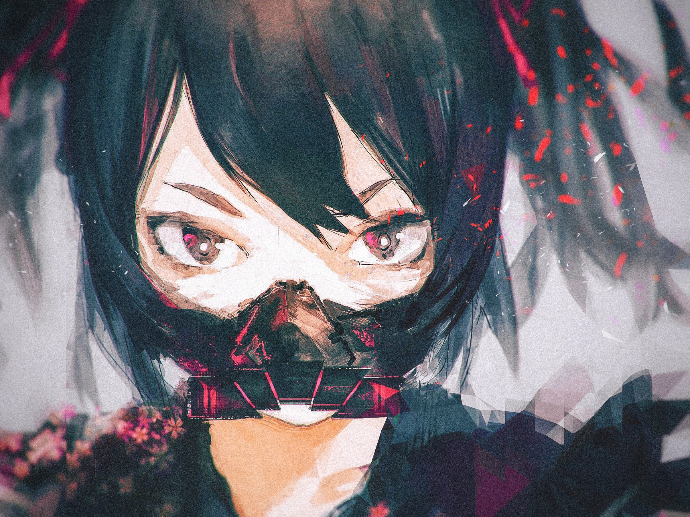 Anime girl with black hair and mask HD Wallpaper