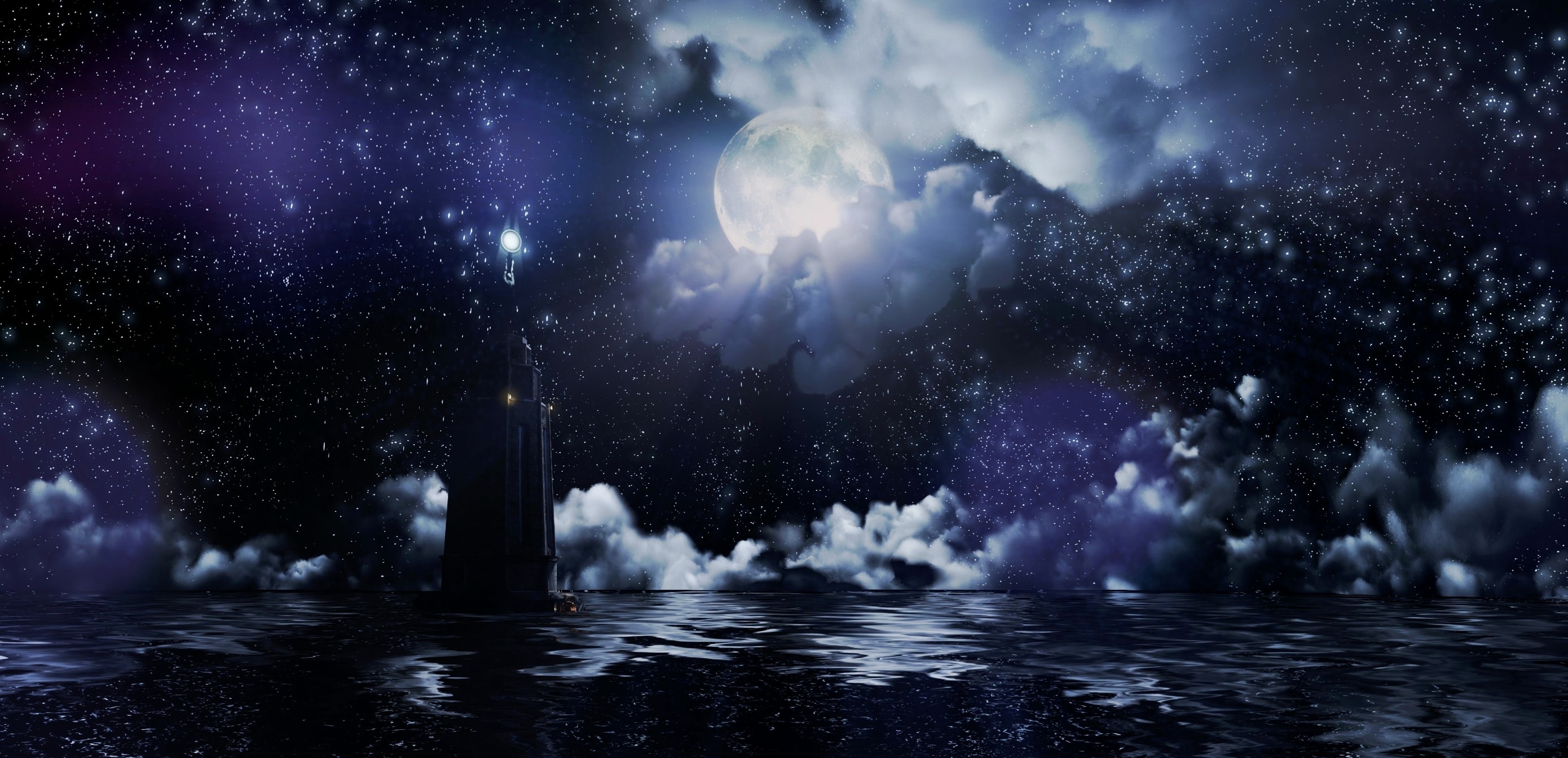 Man from BioShock Infinite on a tower at night HD Wallpaper