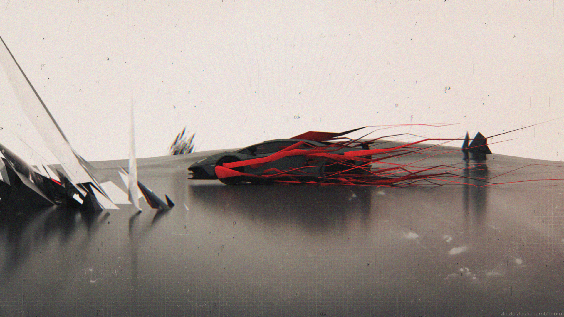 Glitch art Lamborghini with abstract crystals HD Wallpaper