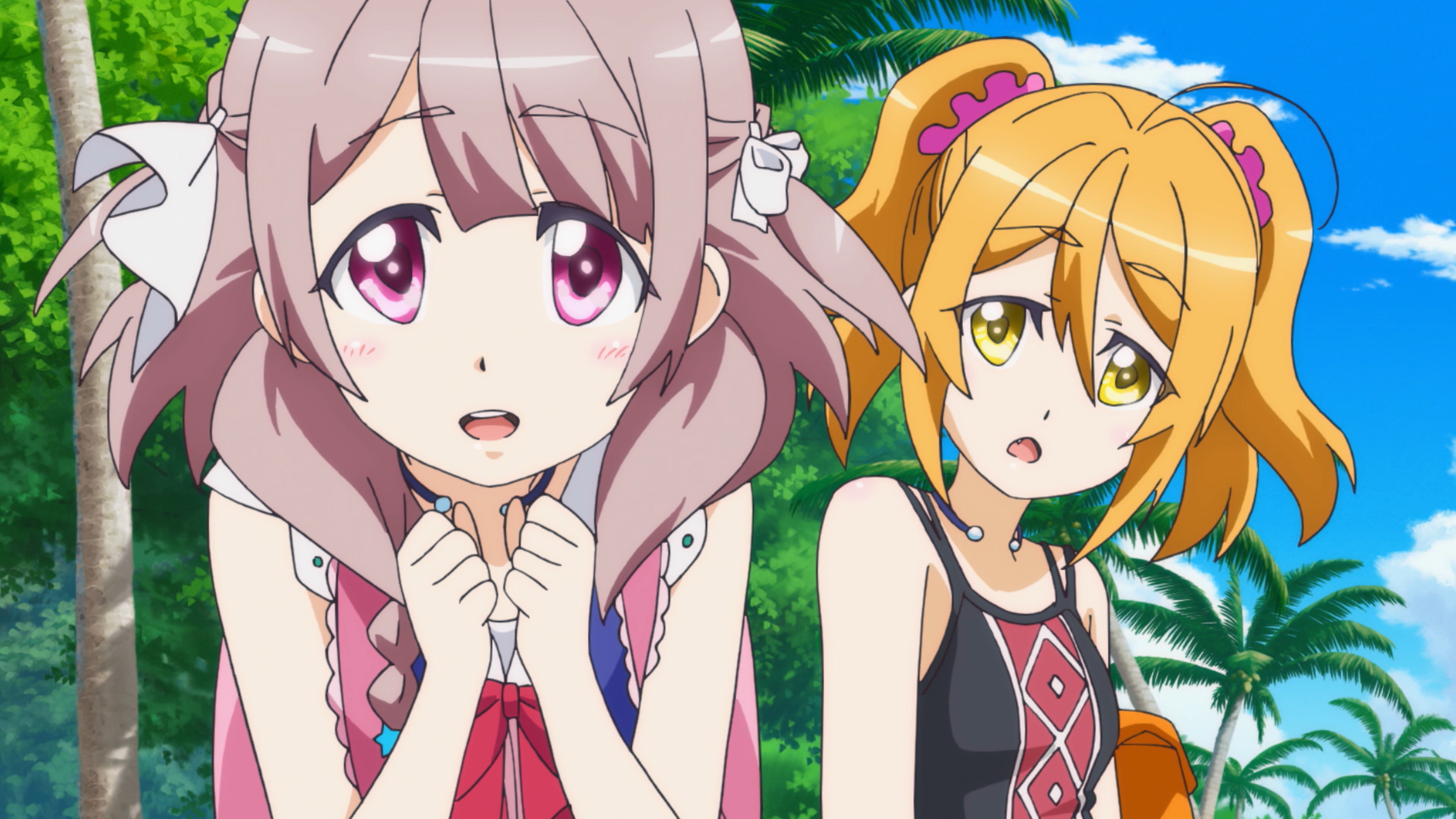 Two anime girls on a tropical beach HD Wallpaper