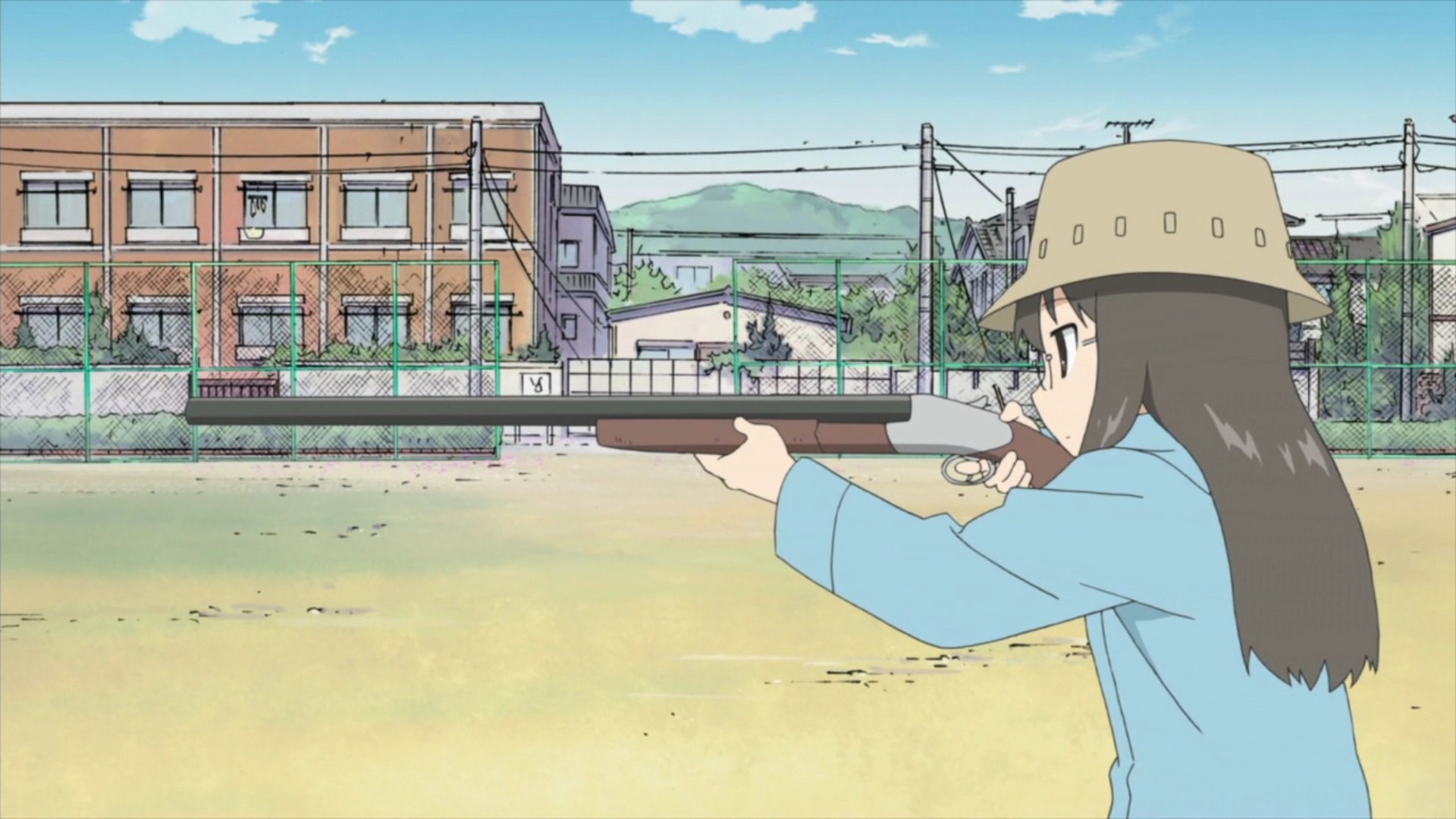 Mai Minakami from Nichijou holding a shotgun HD Wallpaper