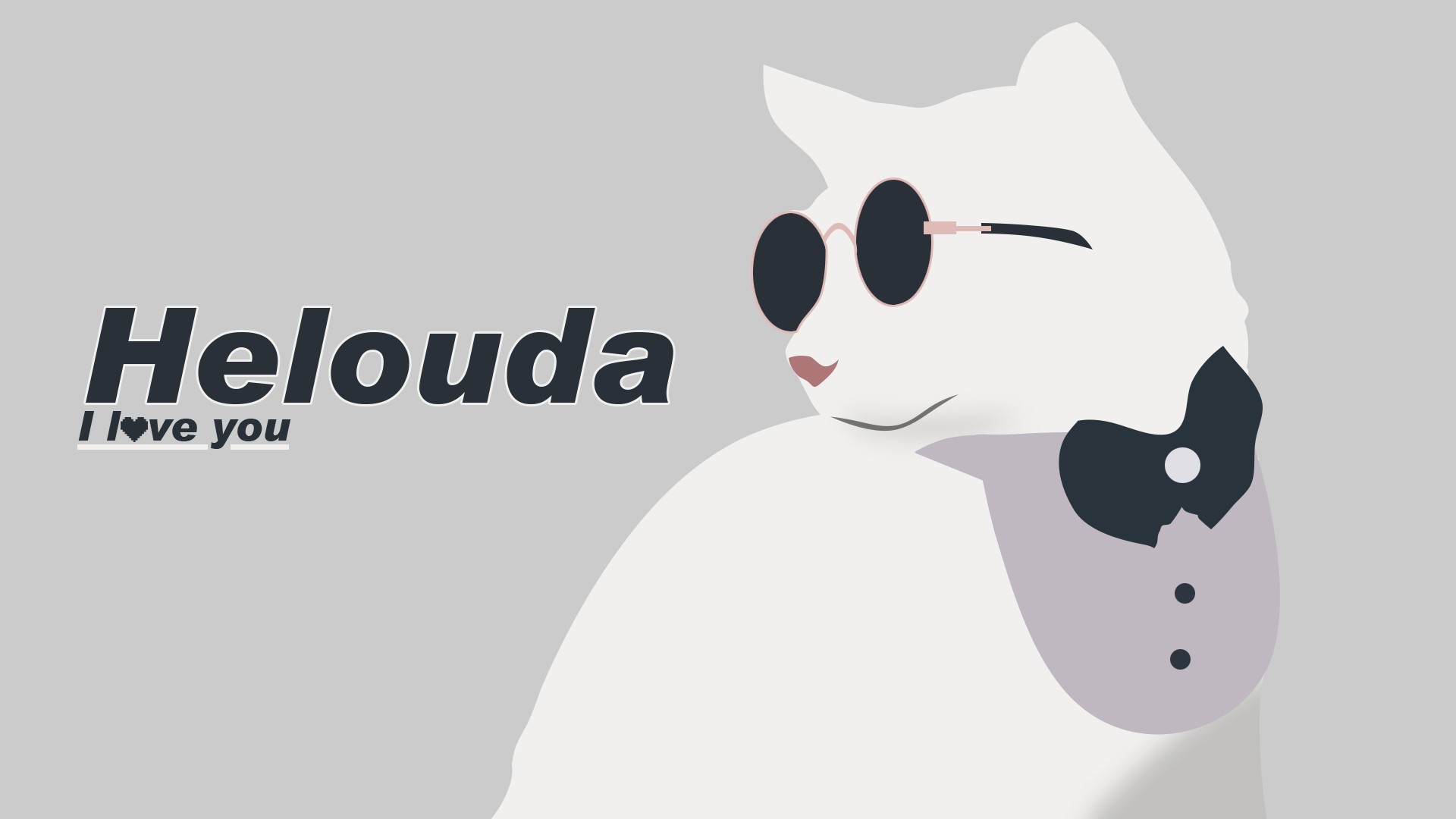 Minimalist artwork of a white cat with sunglasses and a bow tie HD Wallpaper