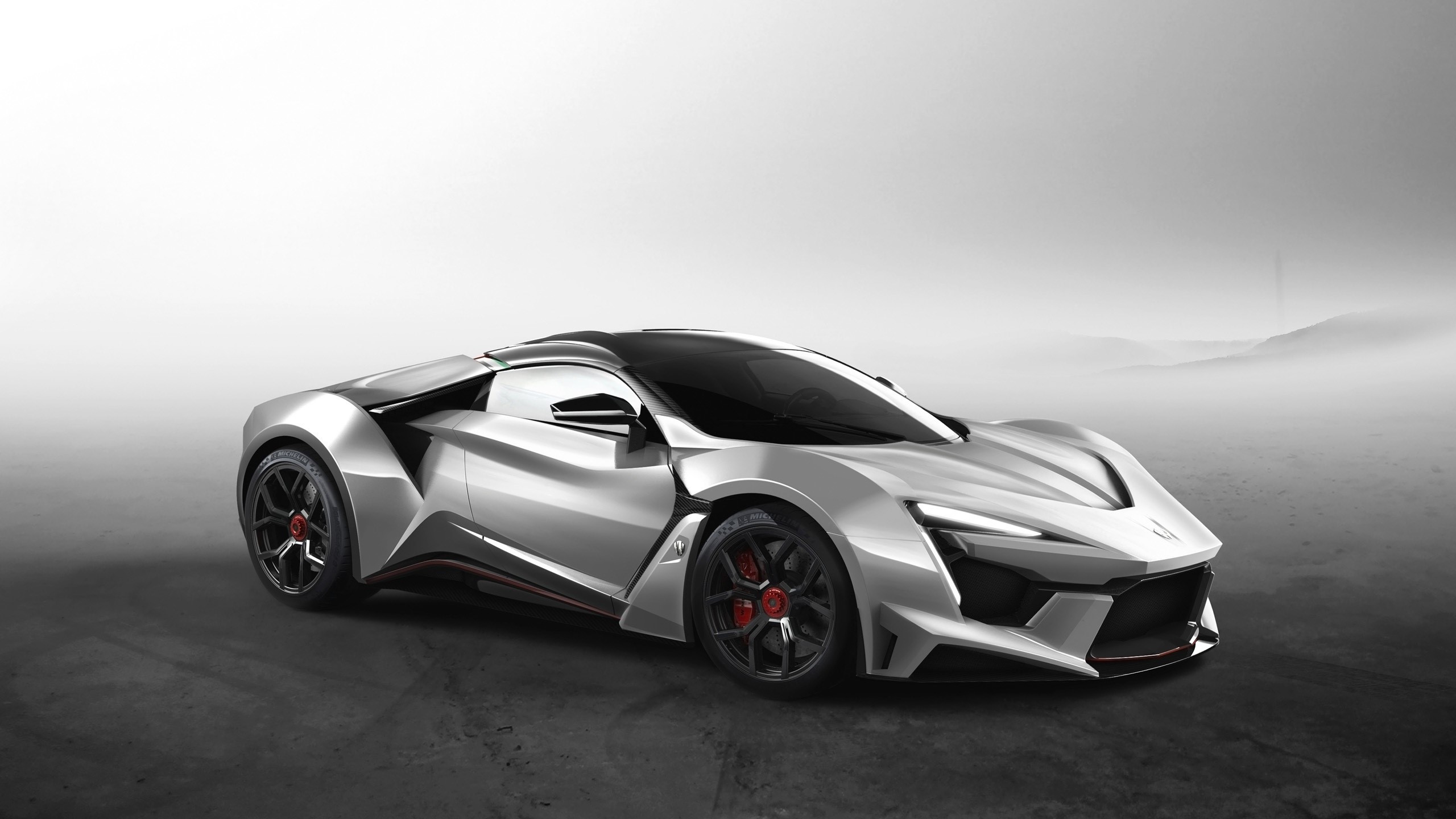 Silver Fenyr Supersport supercar in misty landscape HD Wallpaper