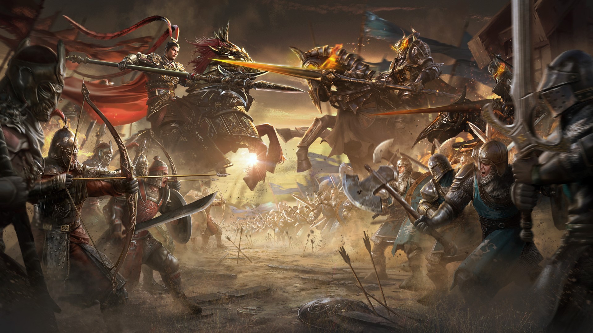 Battle of knights and archers in fantasy art HD Wallpaper