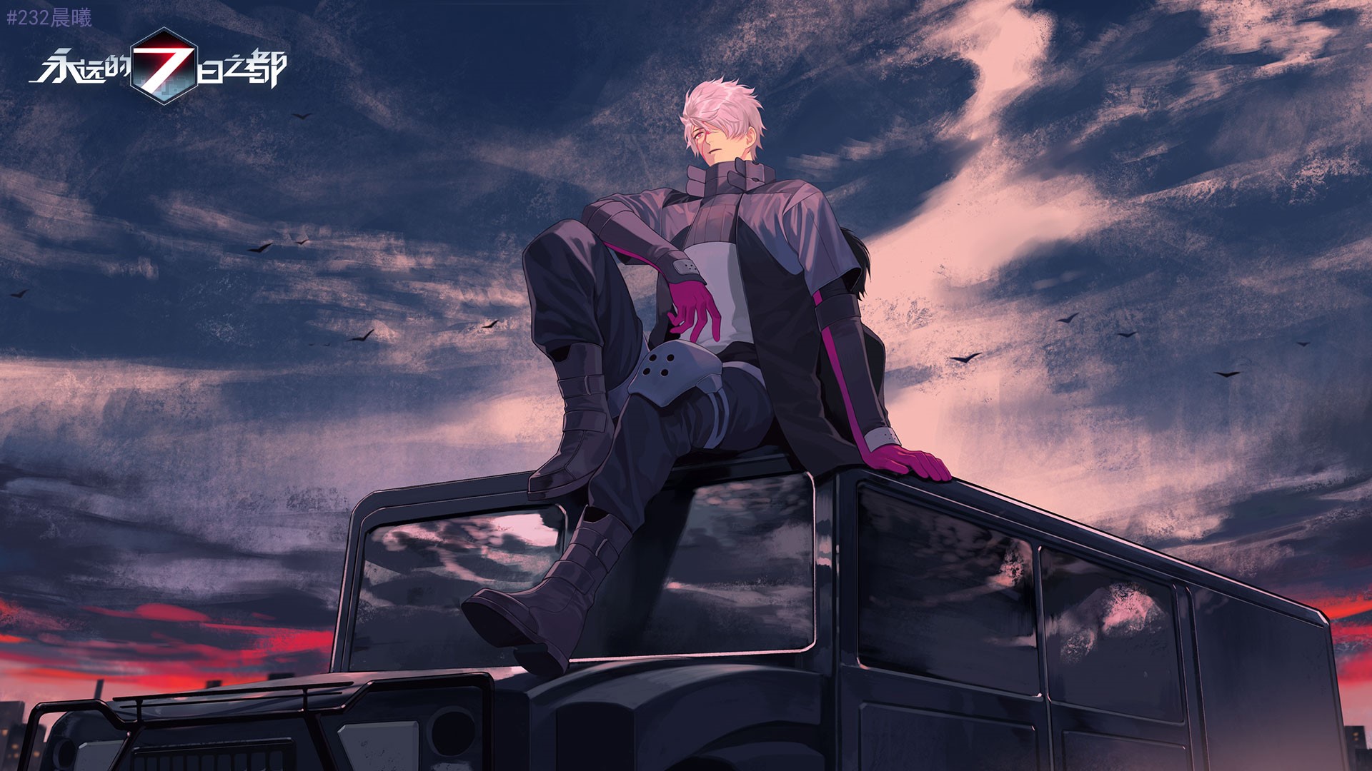 Anime boy sitting on a vehicle in Forever 7th Capital HD Wallpaper