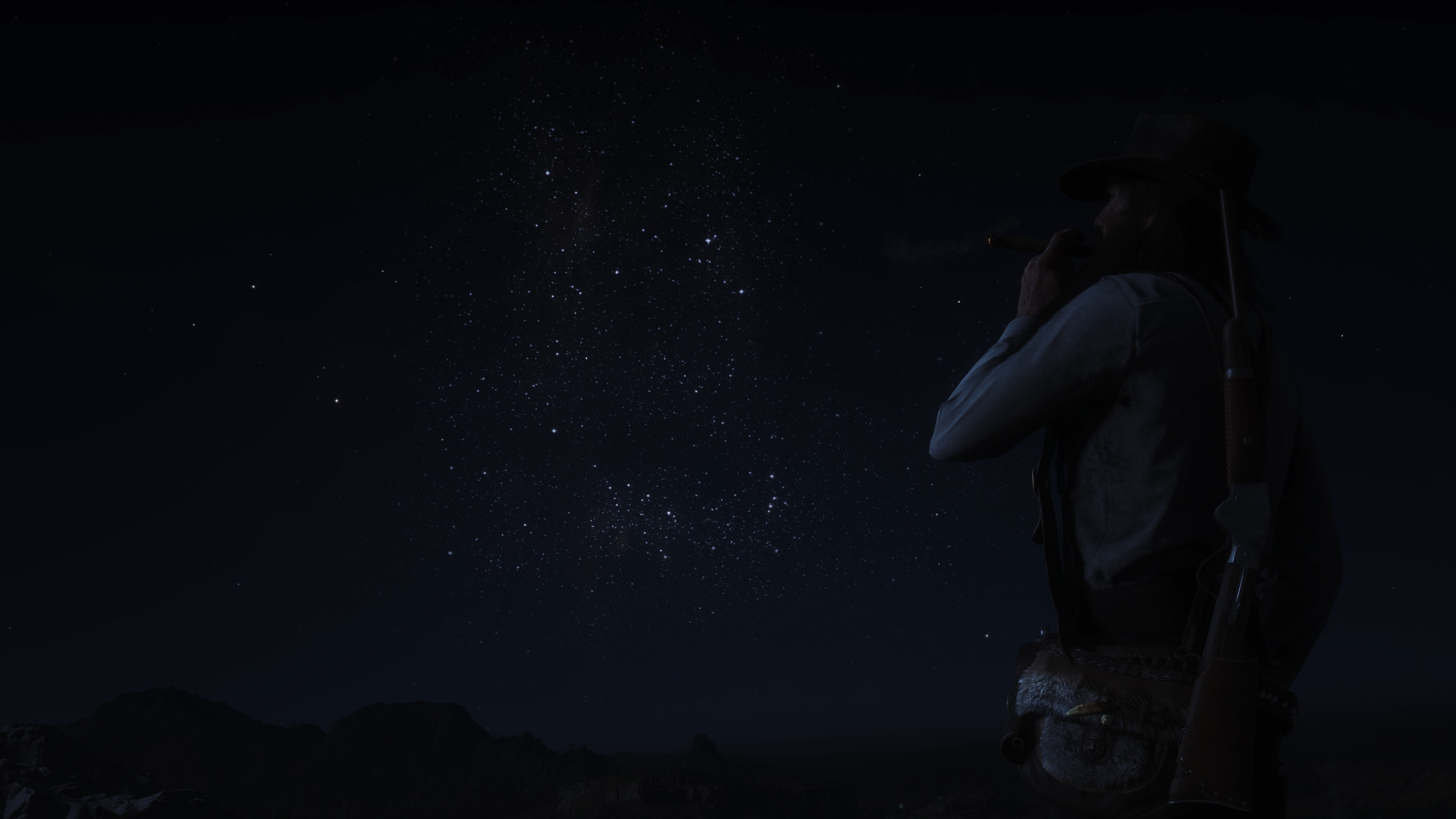 Man smoking cigar under starry sky in Red Dead Redemption 2 HD Wallpaper