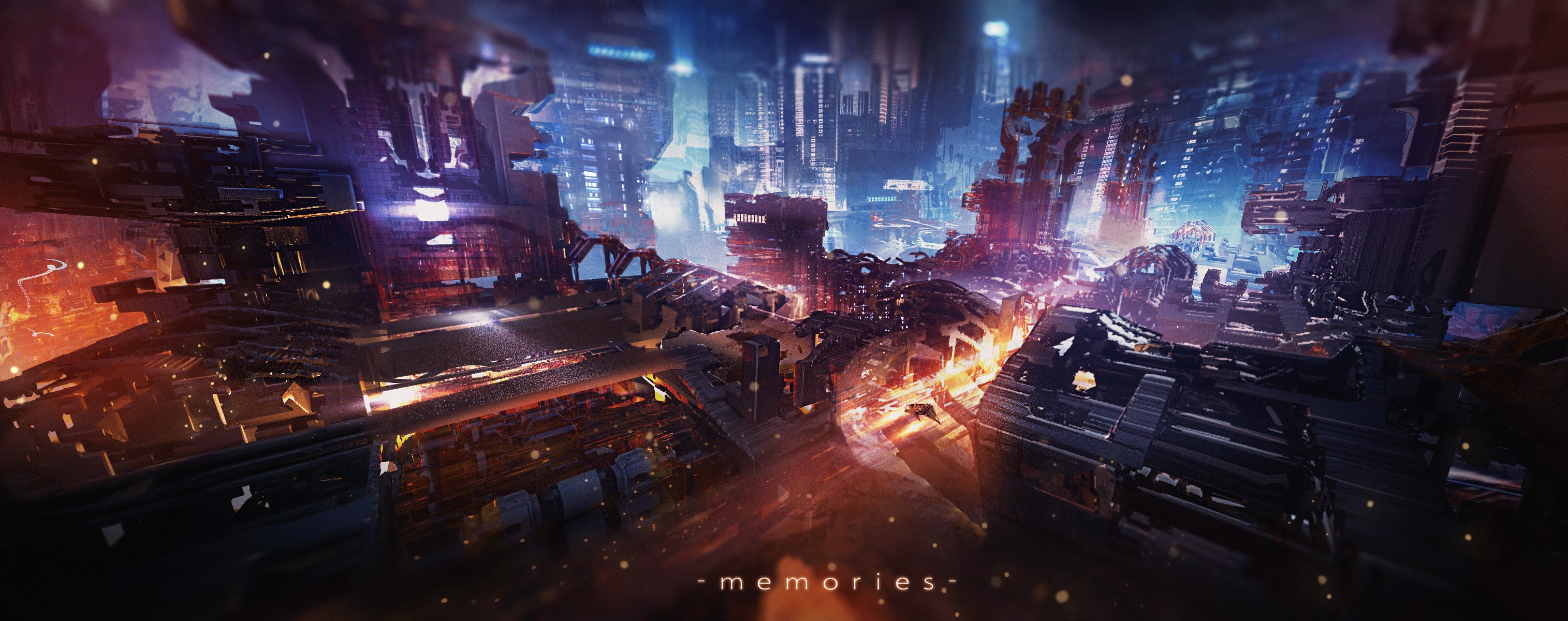 Futuristic city with glowing lights and structures HD Wallpaper