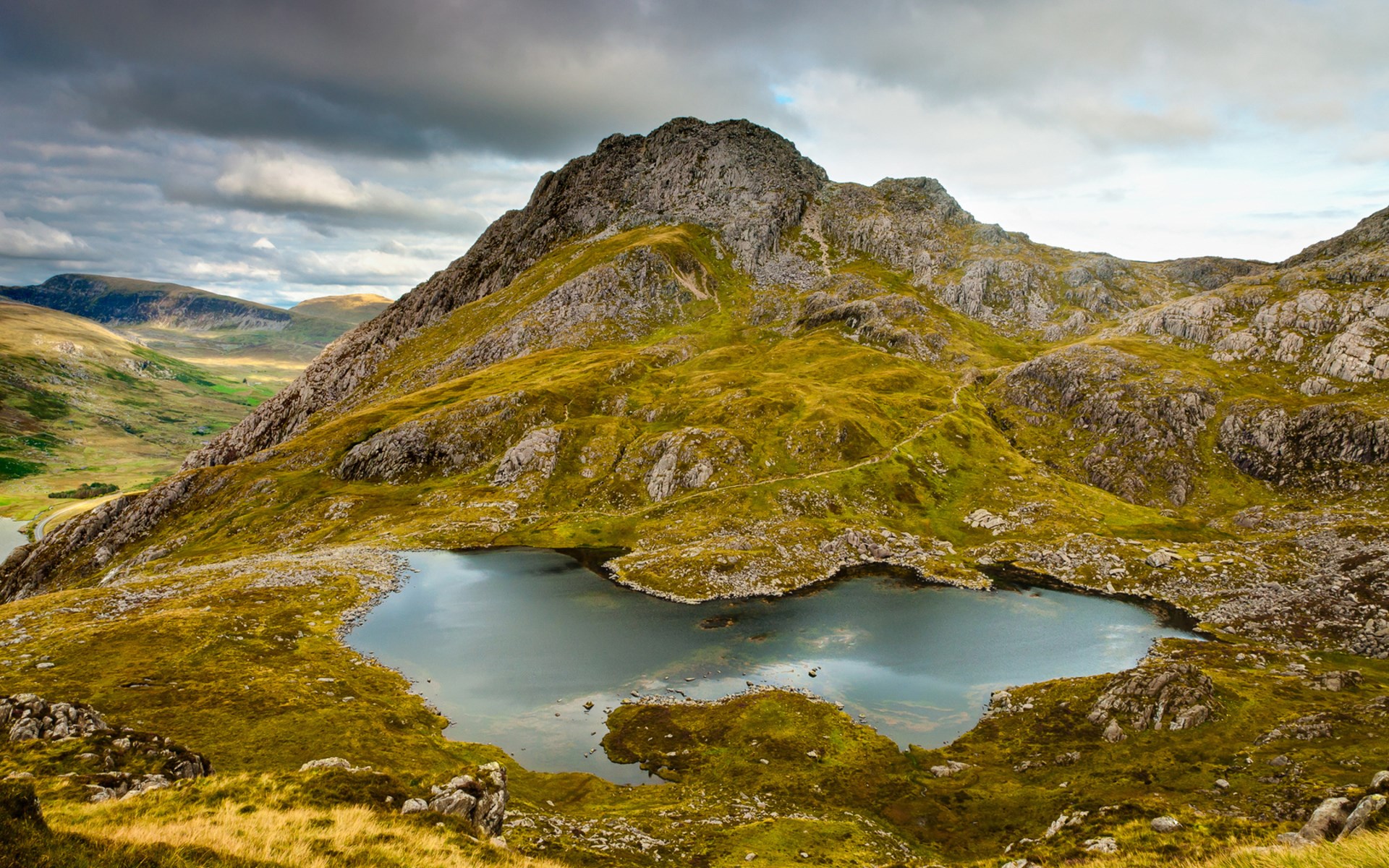 Mountain landscape with a lake and dramatic clouds HD Wallpaper