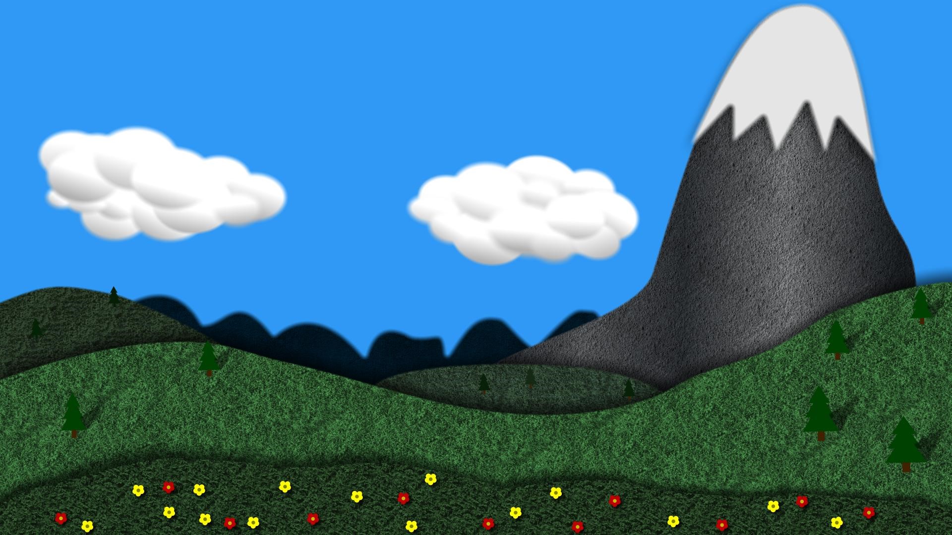 Digital art landscape with mountains and clouds HD Wallpaper
