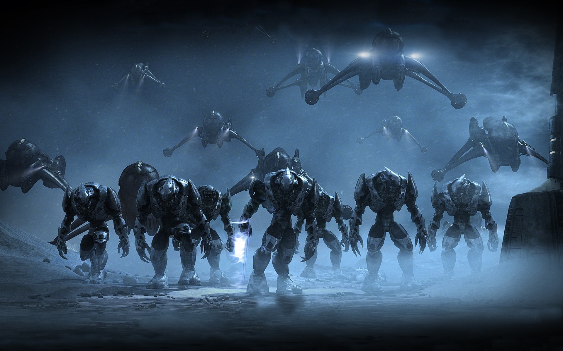 Covenant army with Banshees from Halo Wars HD Wallpaper
