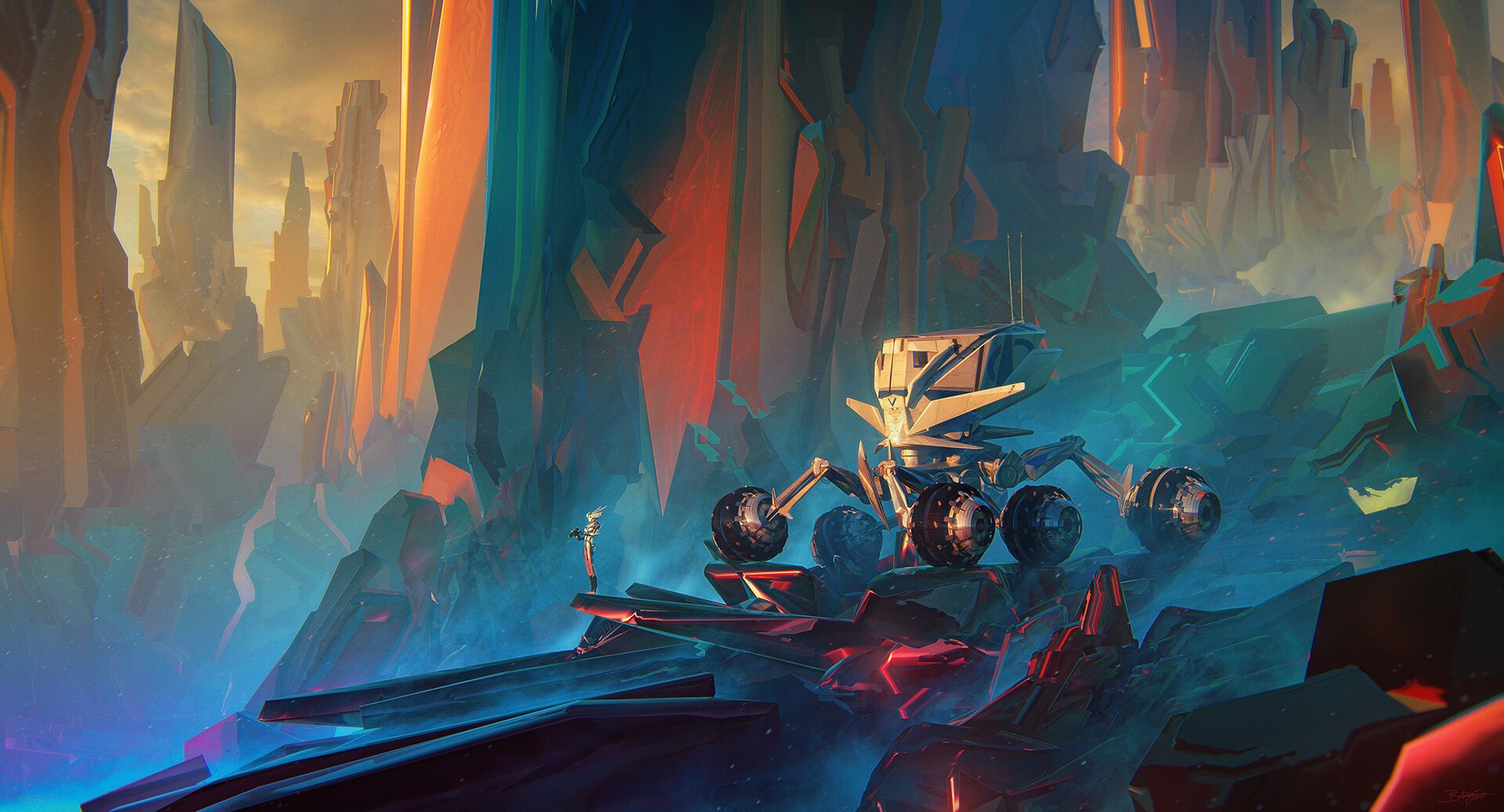 Futuristic Rover on an Alien Planet by Bastien Grivet HD Wallpaper