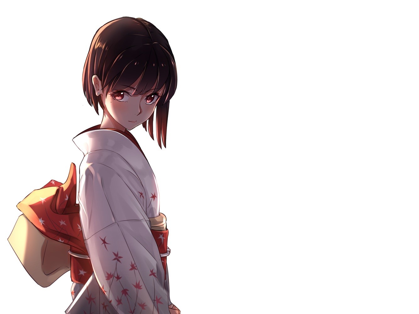 Girl in Kimono with Red Eyes HD Wallpaper
