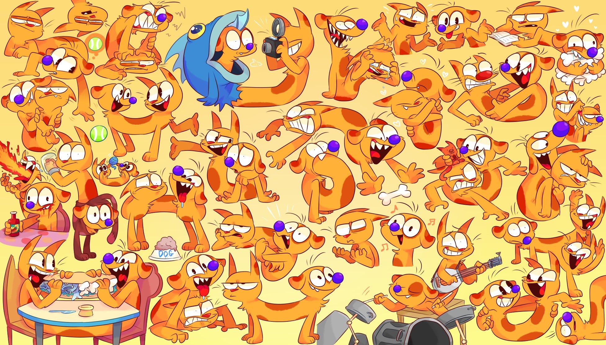 CatDog cartoon characters in various poses HD Wallpaper