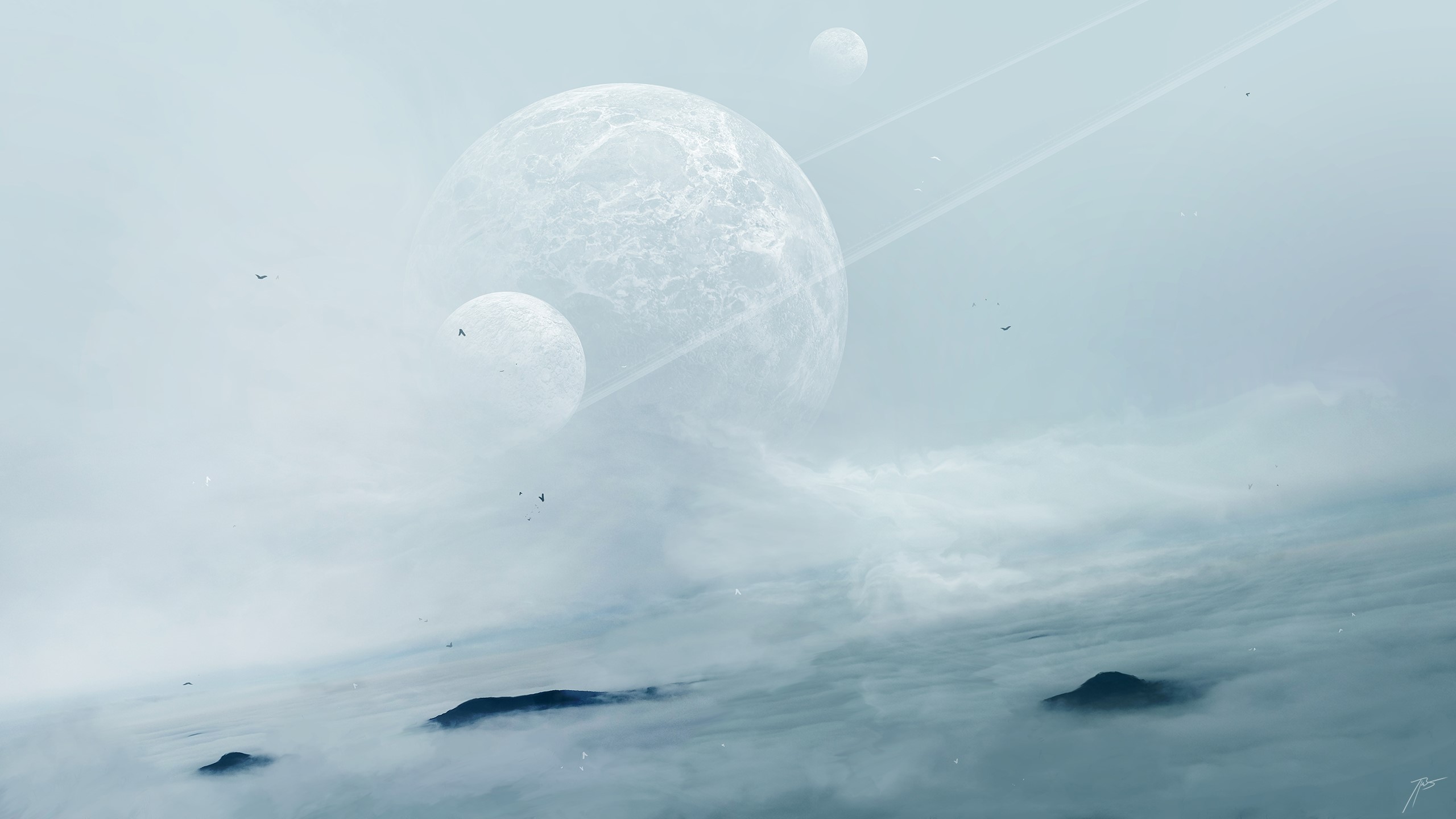 Space art by JoeyJazz with planets and mist HD Wallpaper