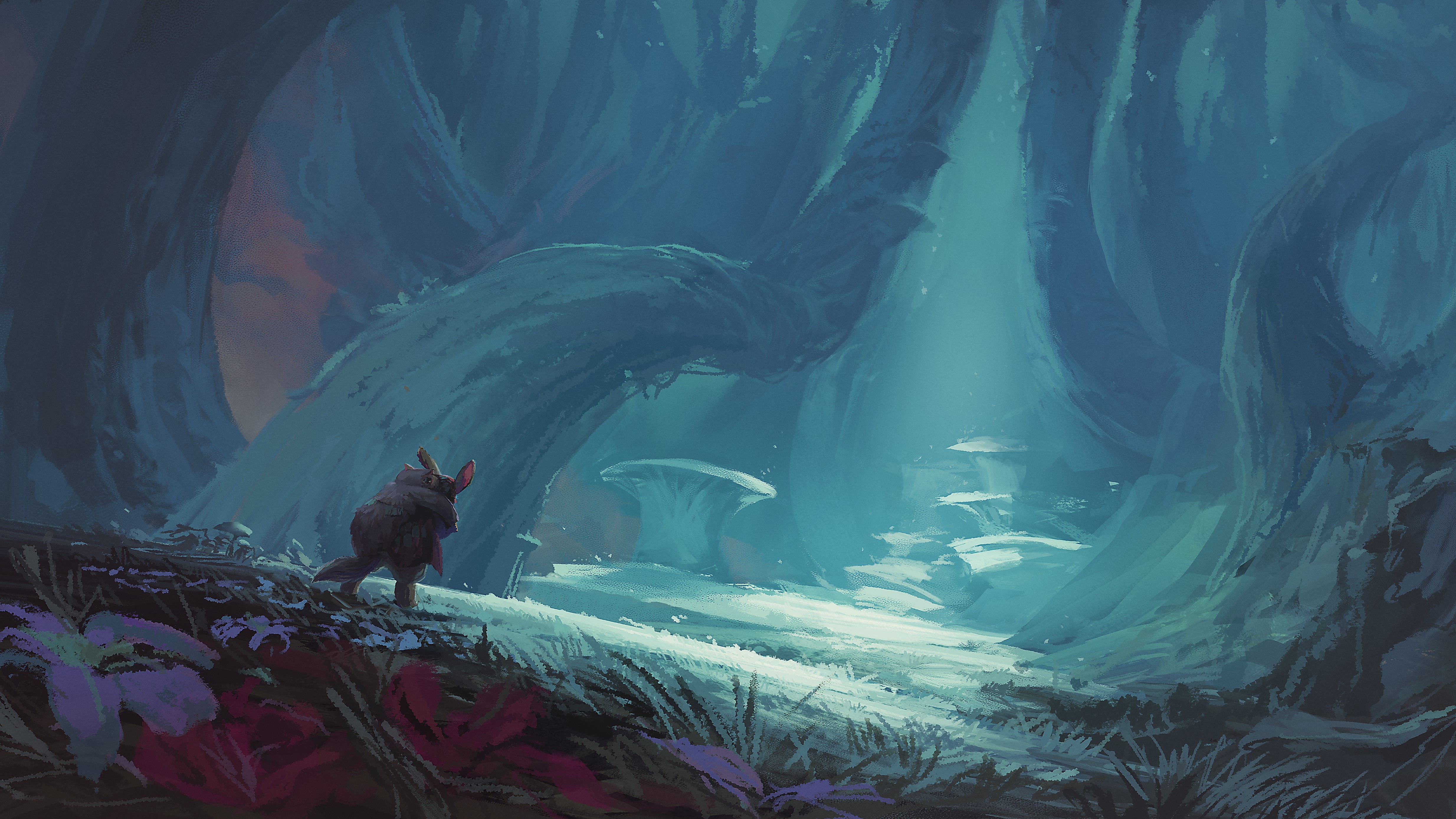Nanachi from Made in Abyss in a bioluminescent forest HD Wallpaper