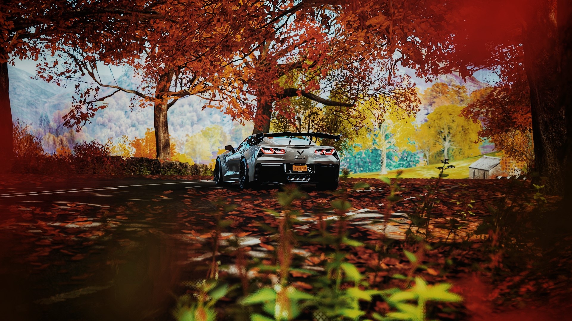 Chevrolet Corvette ZR1 in a Fall Forest HD Wallpaper